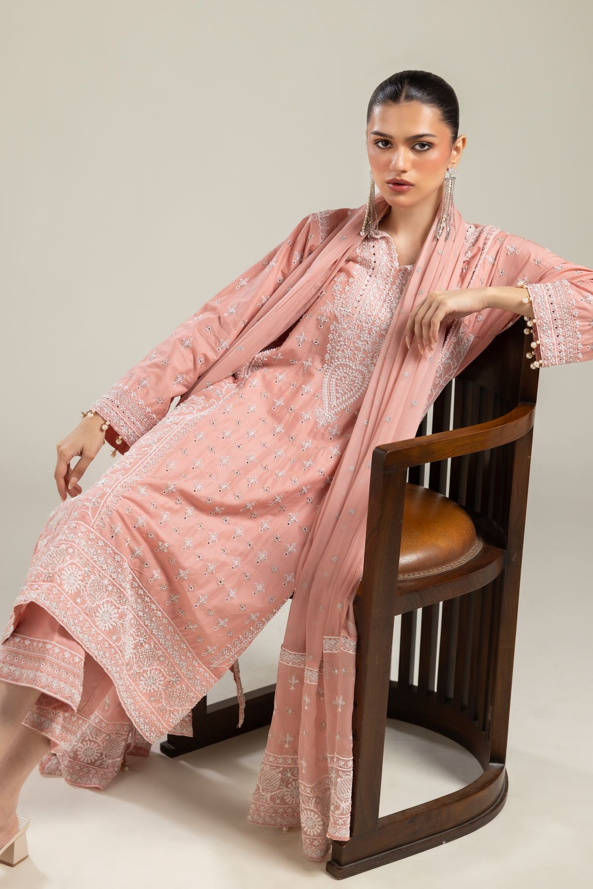 Embroidered Raw Silk 3 Piece Co-ord Set - 2-26-215-A-J-VG