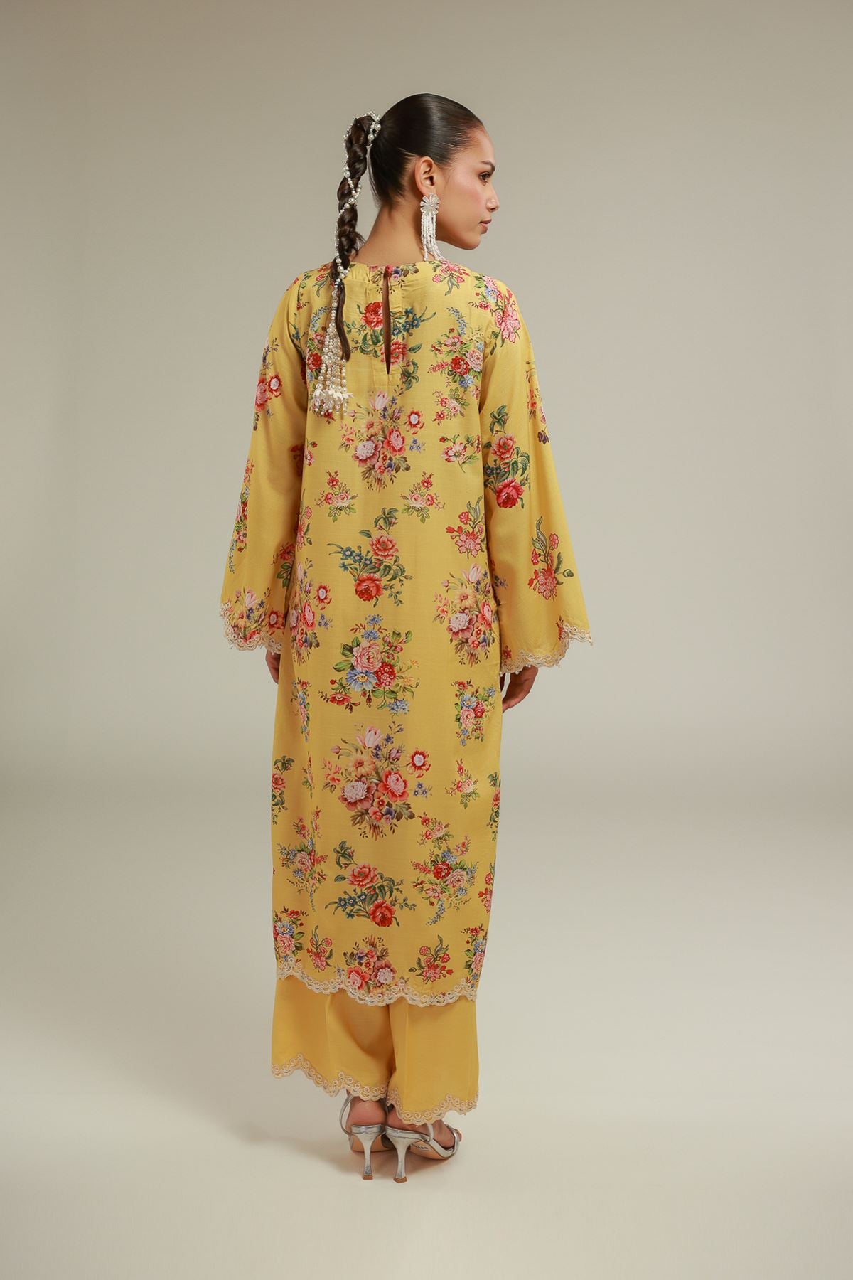 Embroidered Raw Silk Floral Lace Kurta - 2-26-104-A-E-VG