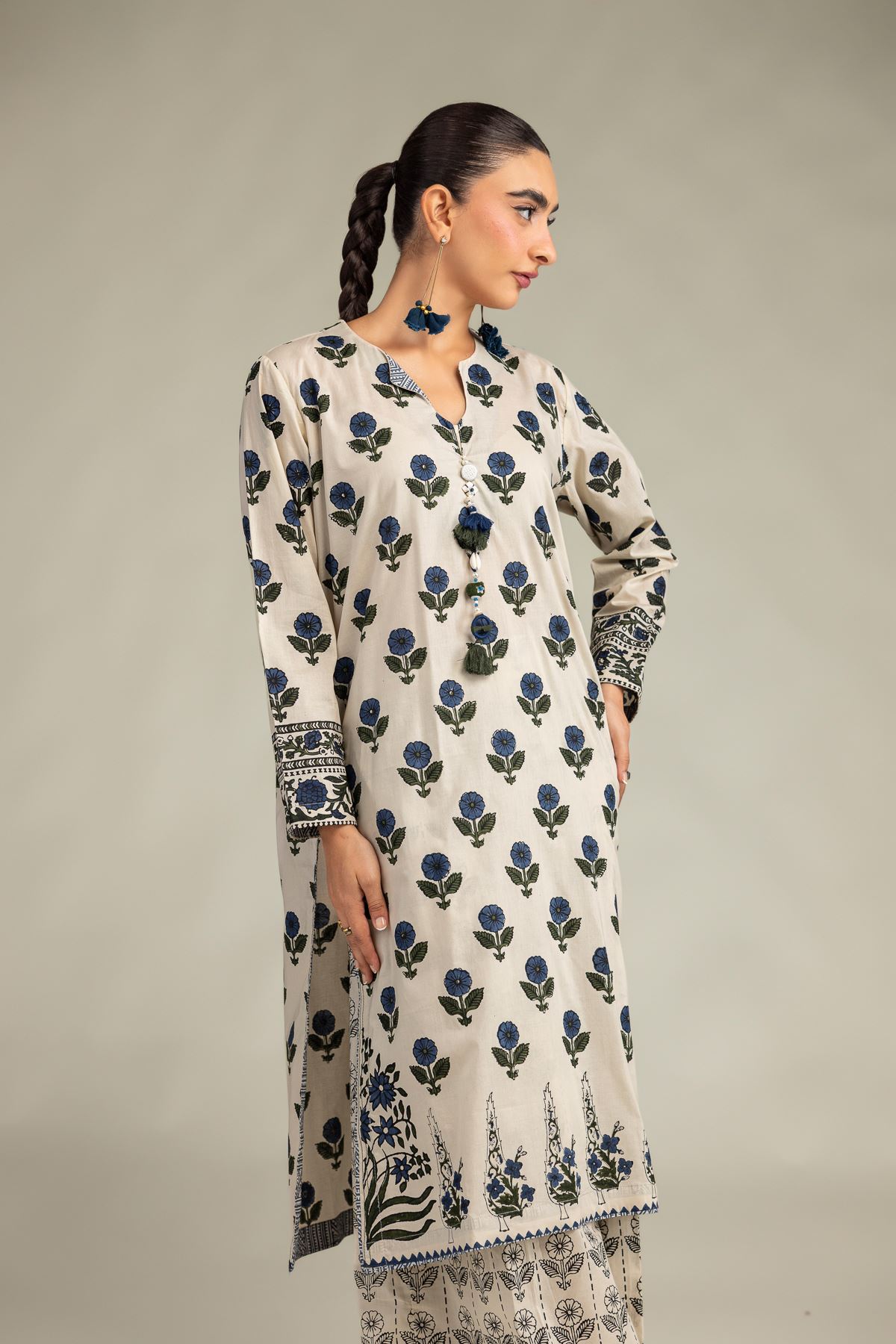 Printed Cambric Long Printed Kurta - 2-26-308-A-G1-VG