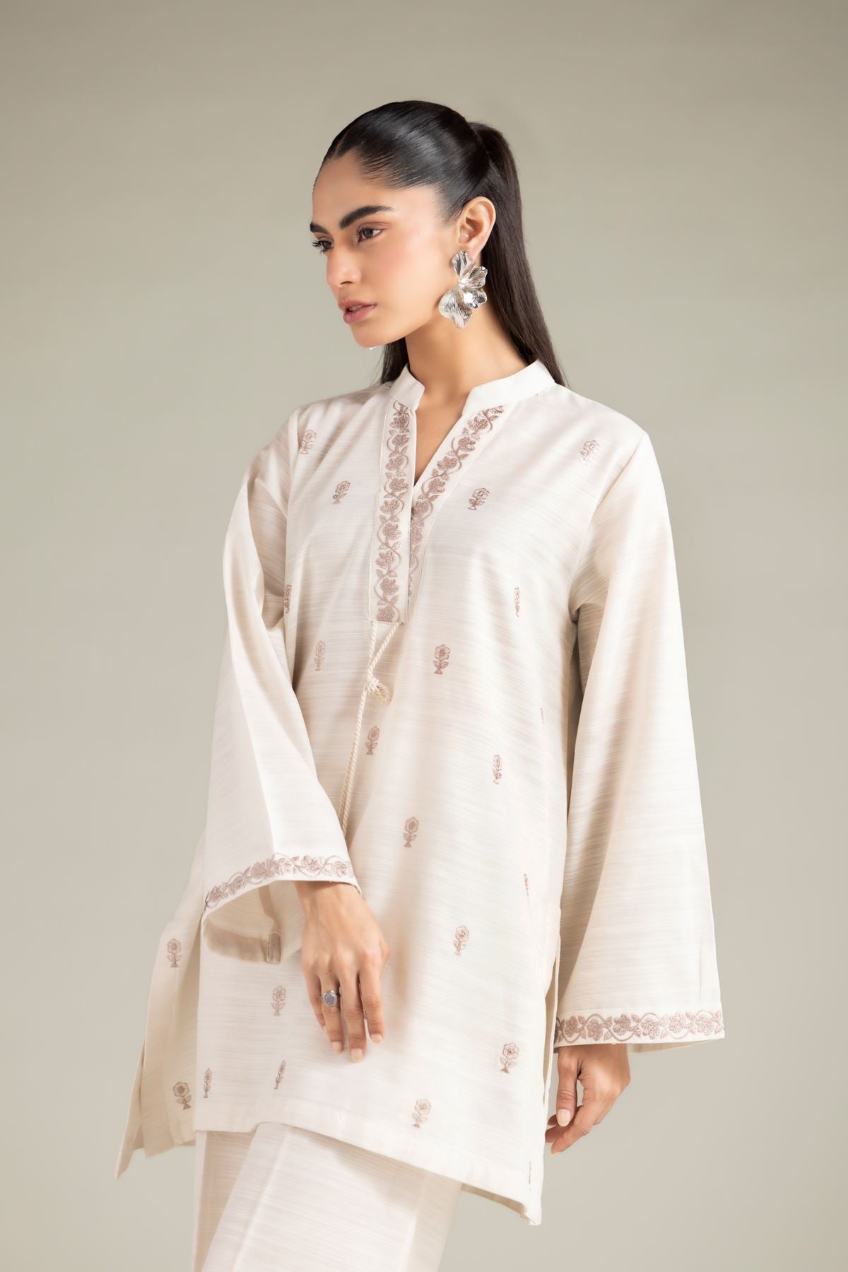 Embroidered Textured Cotton Kurta - 1-26-109-A-E-VG