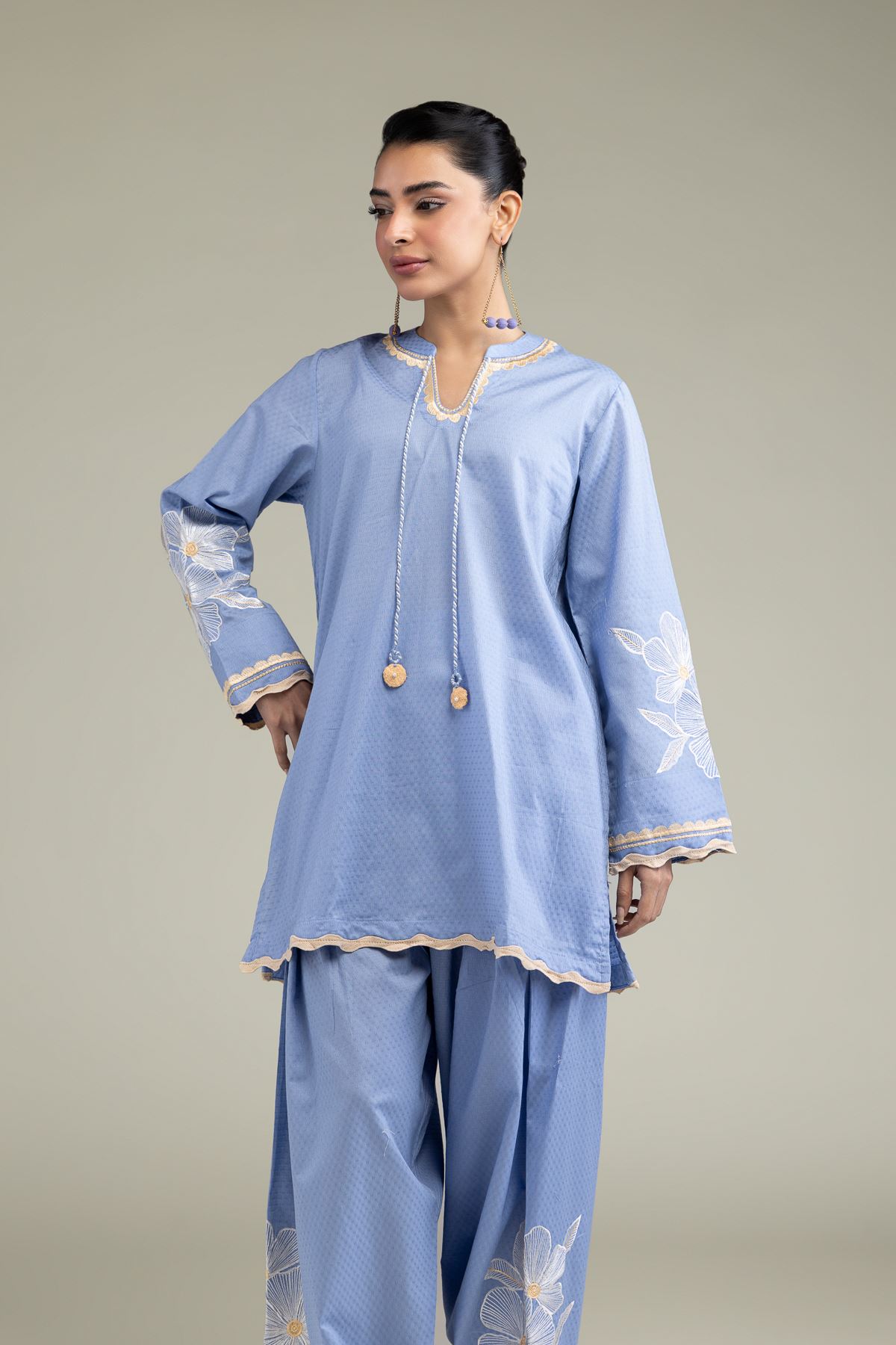 Embroidered Cotton Dobby Floral Scalloped Kurta - 1-26-211-A-F1-VG