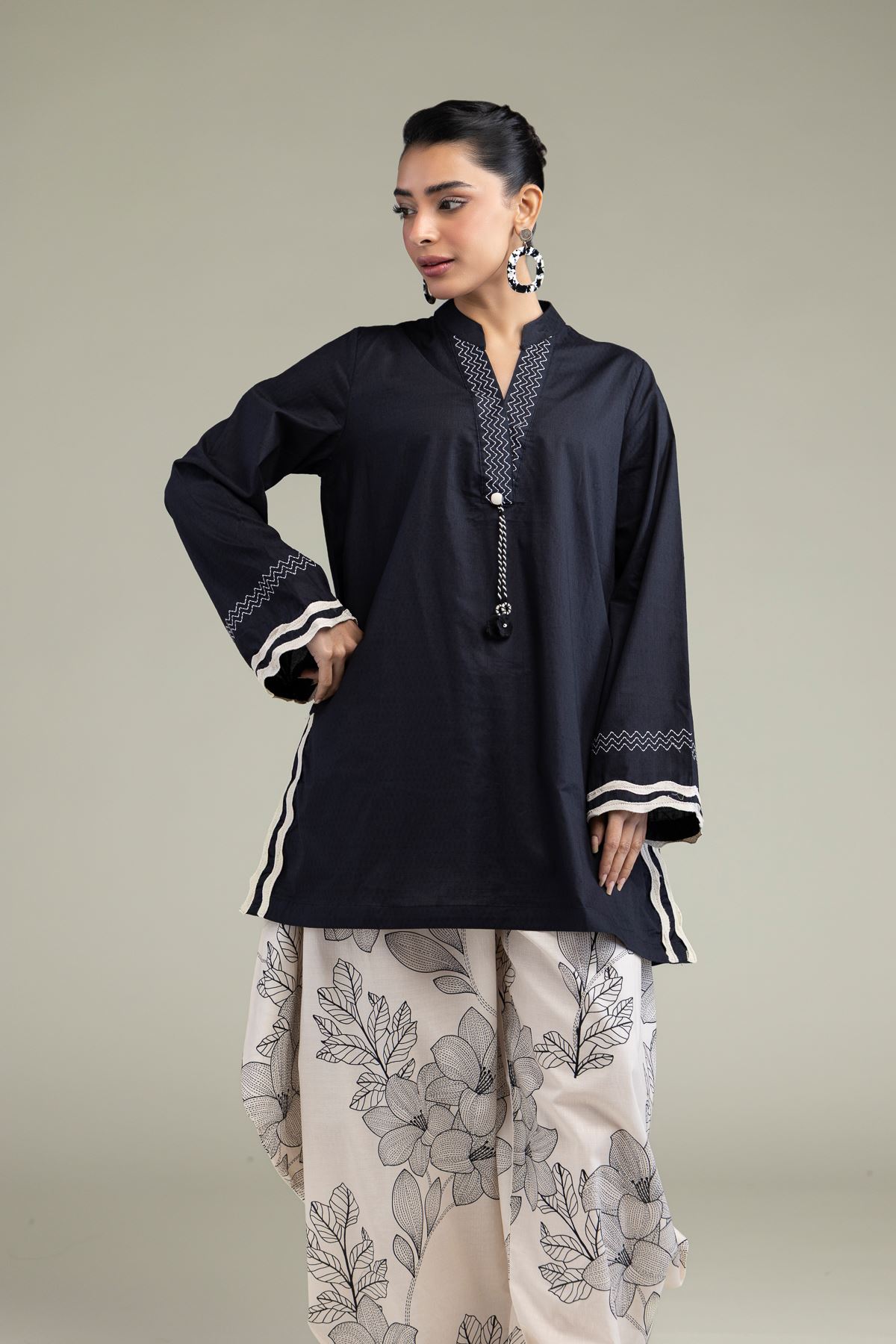 Embroidered Cotton Dobby Black Cotton Kurta - 1-26-247-A-J1-VG