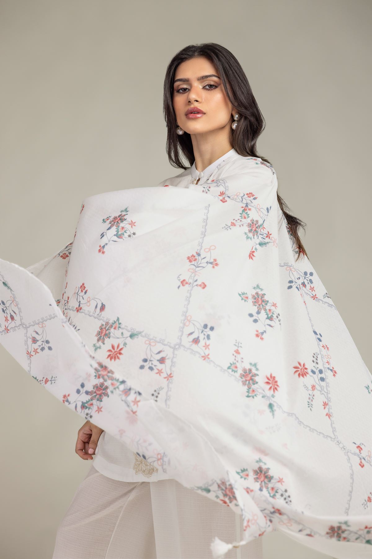Embroidered Cotton Net Floral Cotton Dupatta - 1-26-225-A-F1-VG