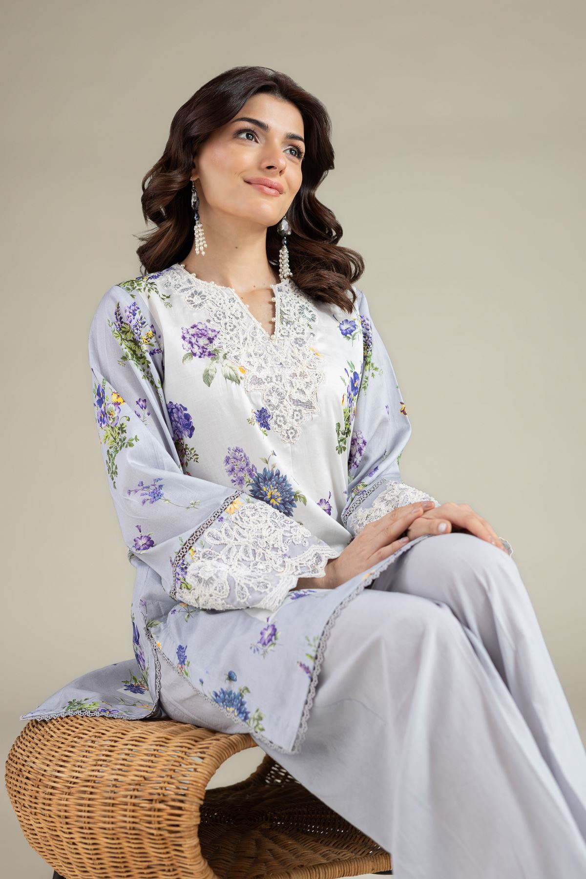 Embroidered Satin Fabrics 2 Piece | Top and Bottom - 1-26-102-A-F-VG