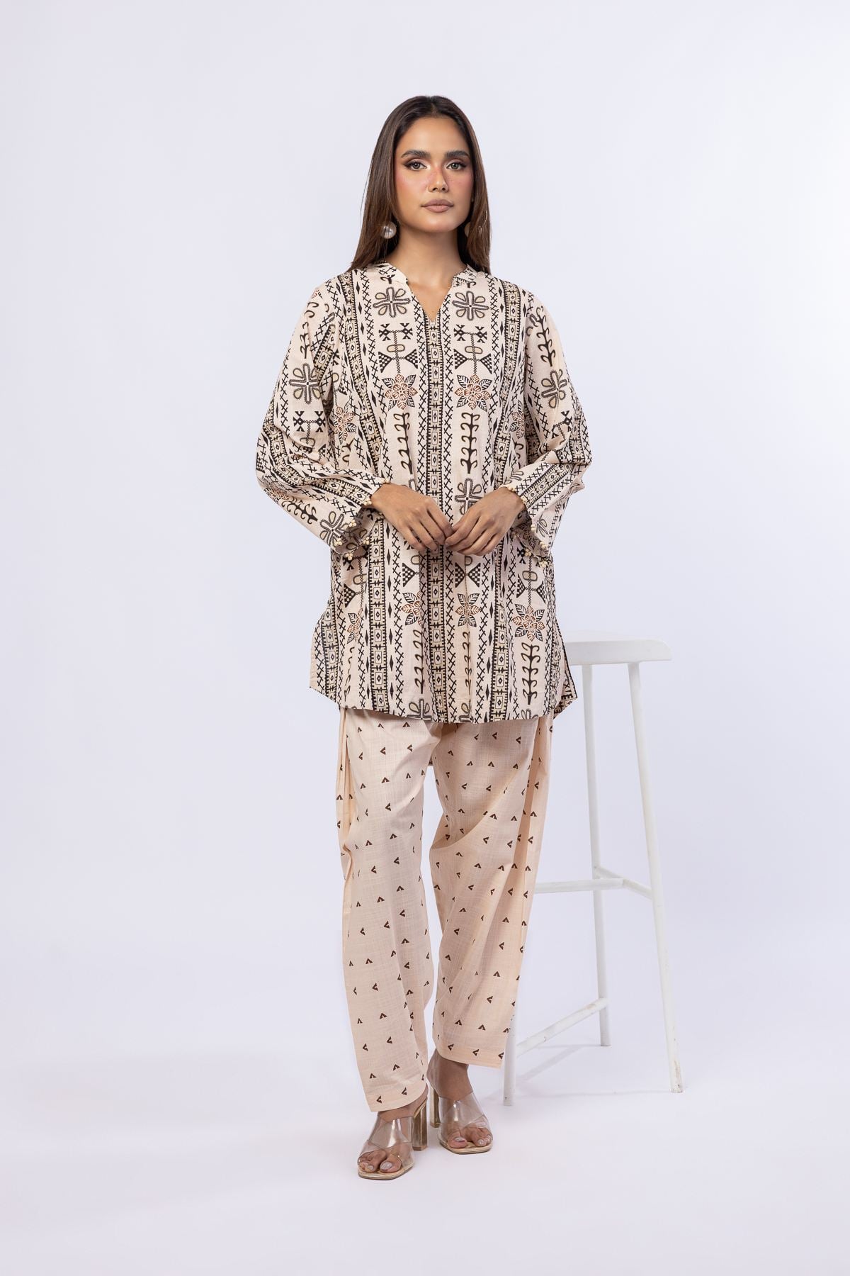 Printed Crosshatch Poplin Kurta - 25-10-12E4-05TA-VG