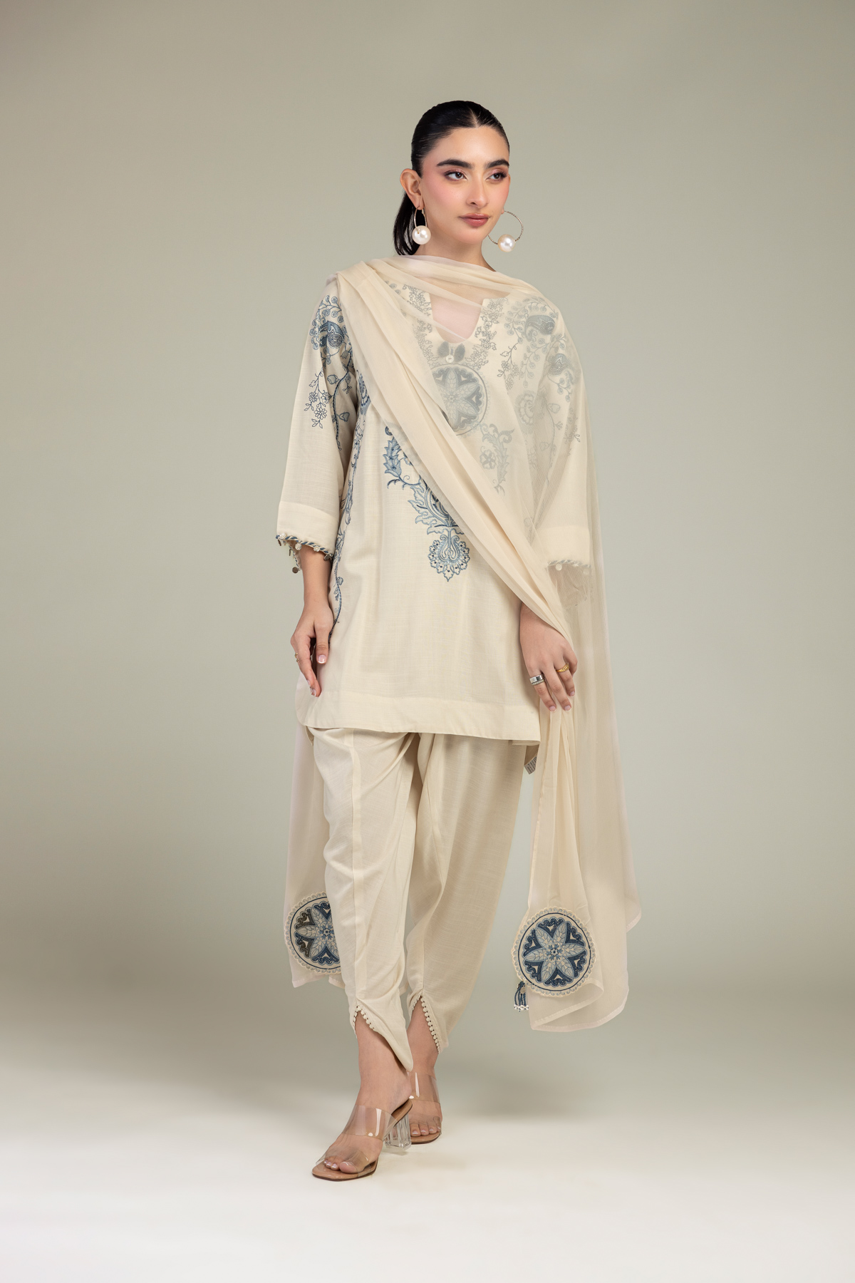 Embroidered Raw Silk Raw Silk Pants - 1-26-102-A-F-VG