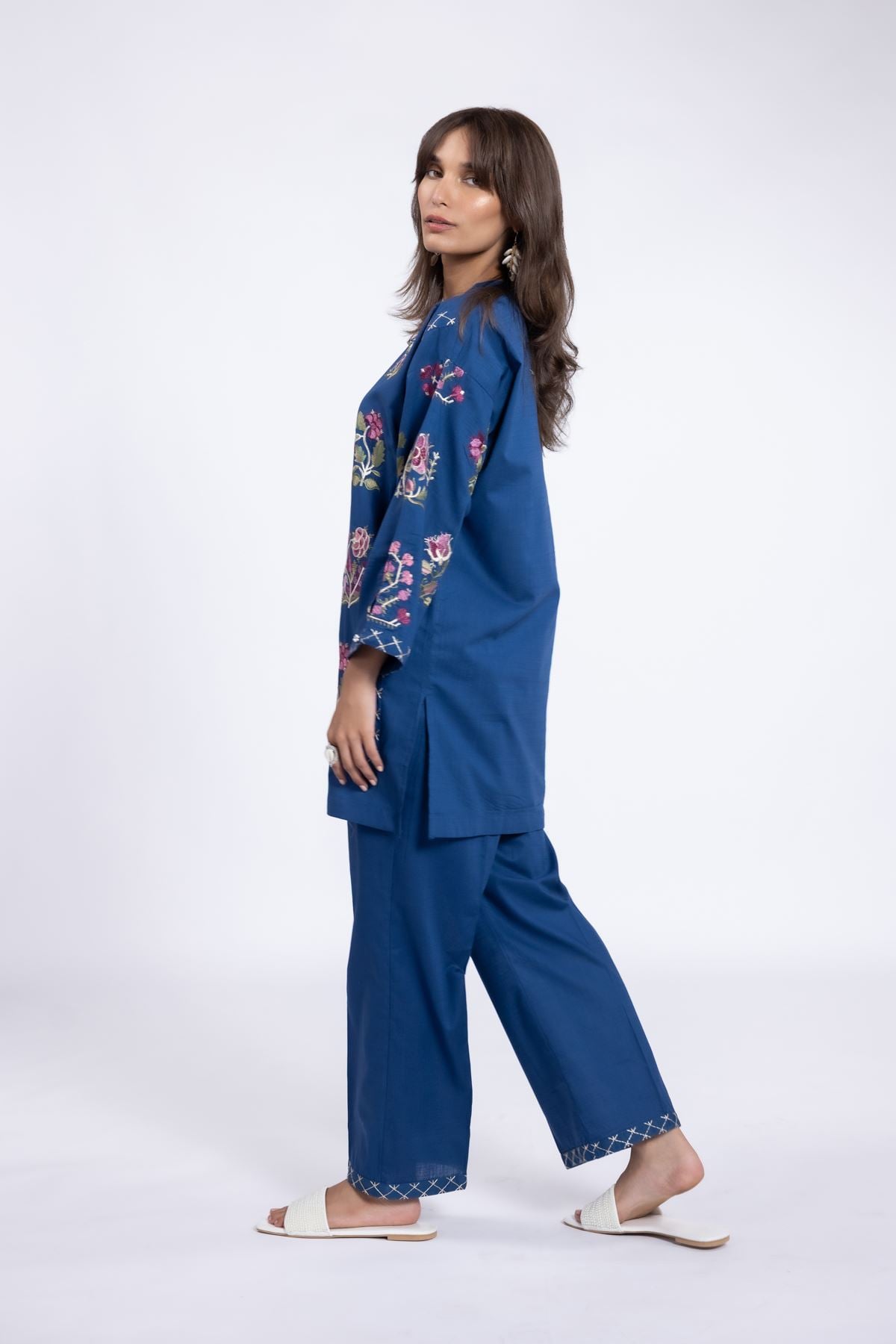 Embroidered Crosshatch Poplin Pants - 25-05E57-01BB-VG