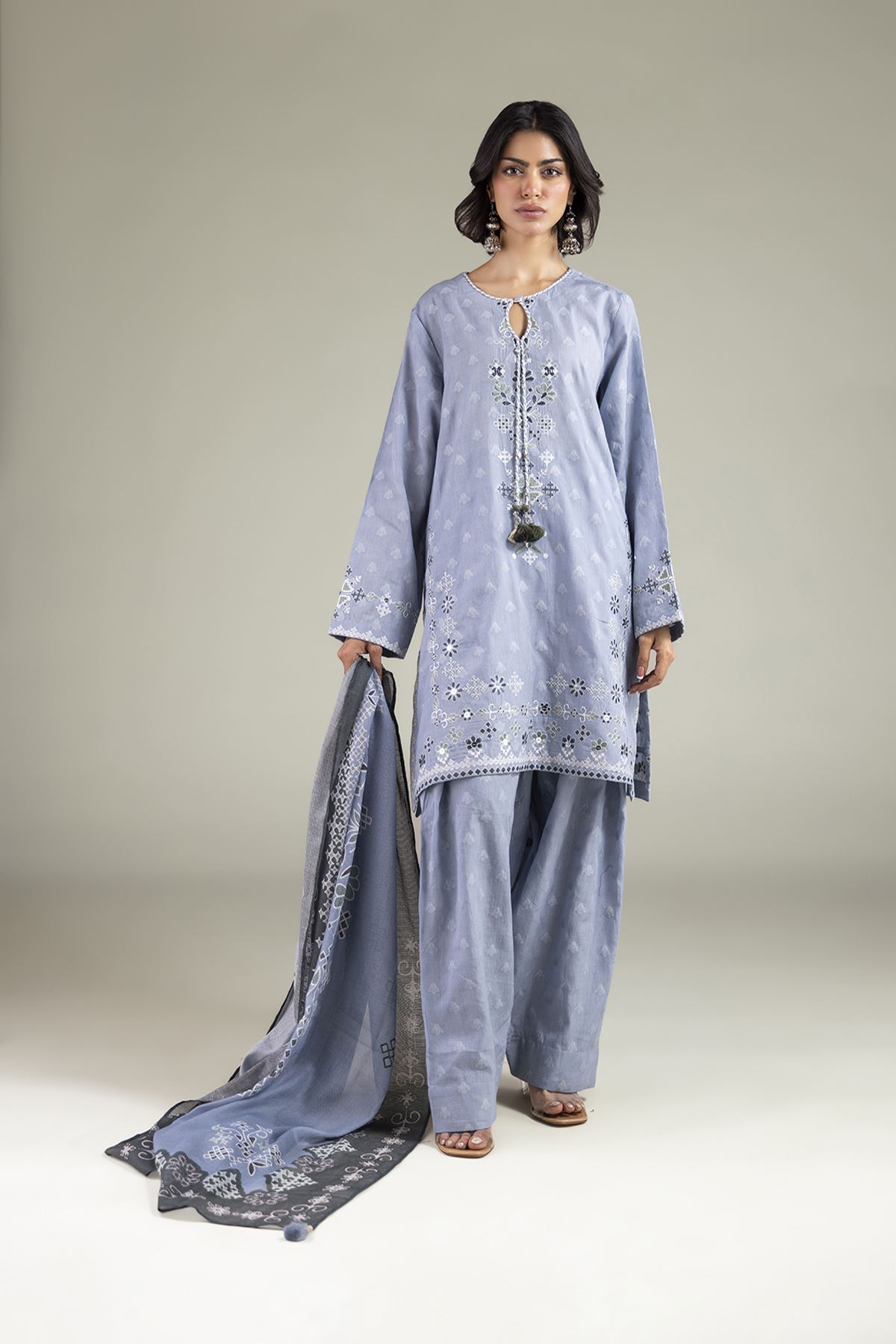 Embroidered Broshia Tailored 3-Piece Outfit - 2-26-301-B-F1-VG