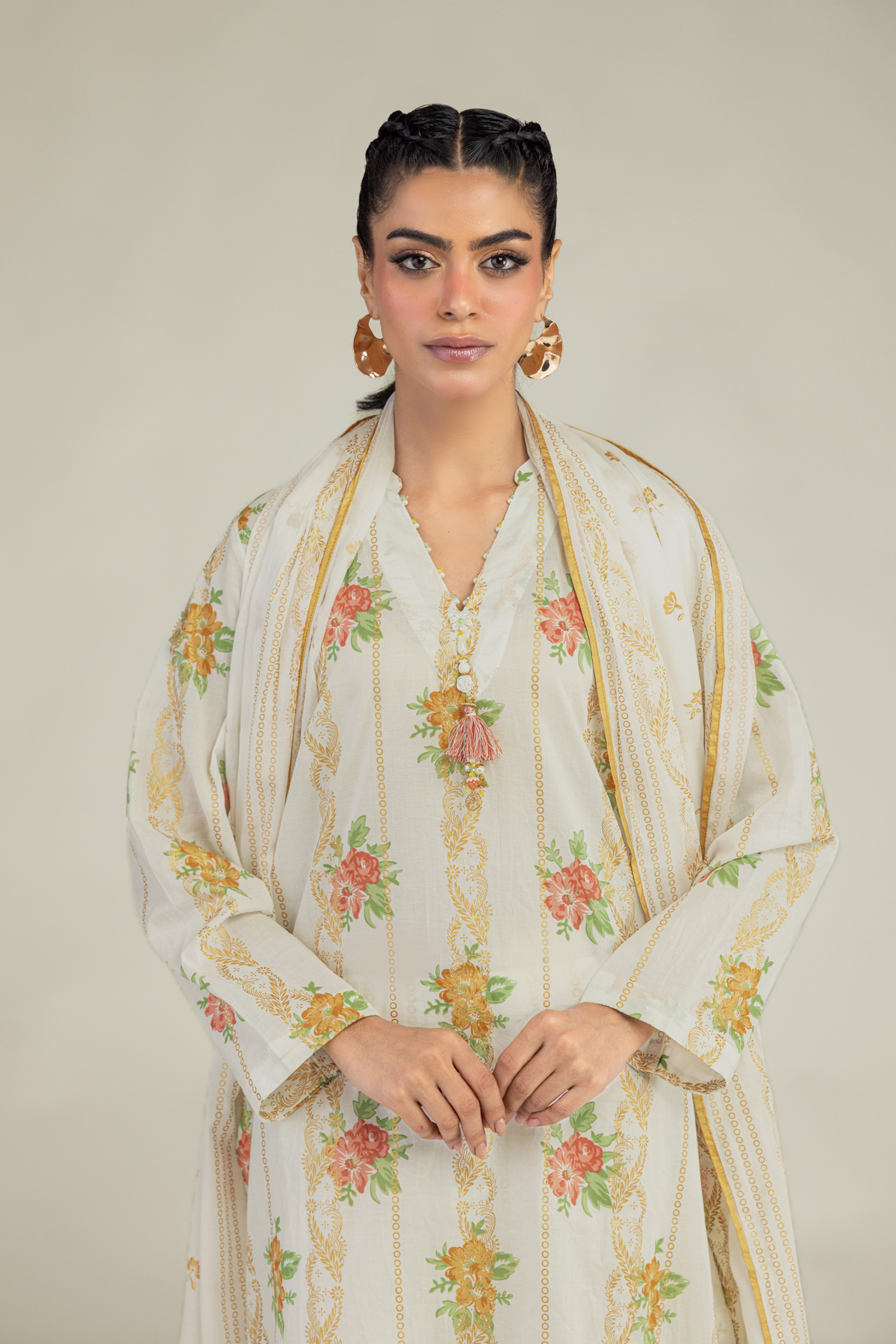 Printed Lawn Floral Lawn Dupatta - 25-10-12E5-12TA-VG