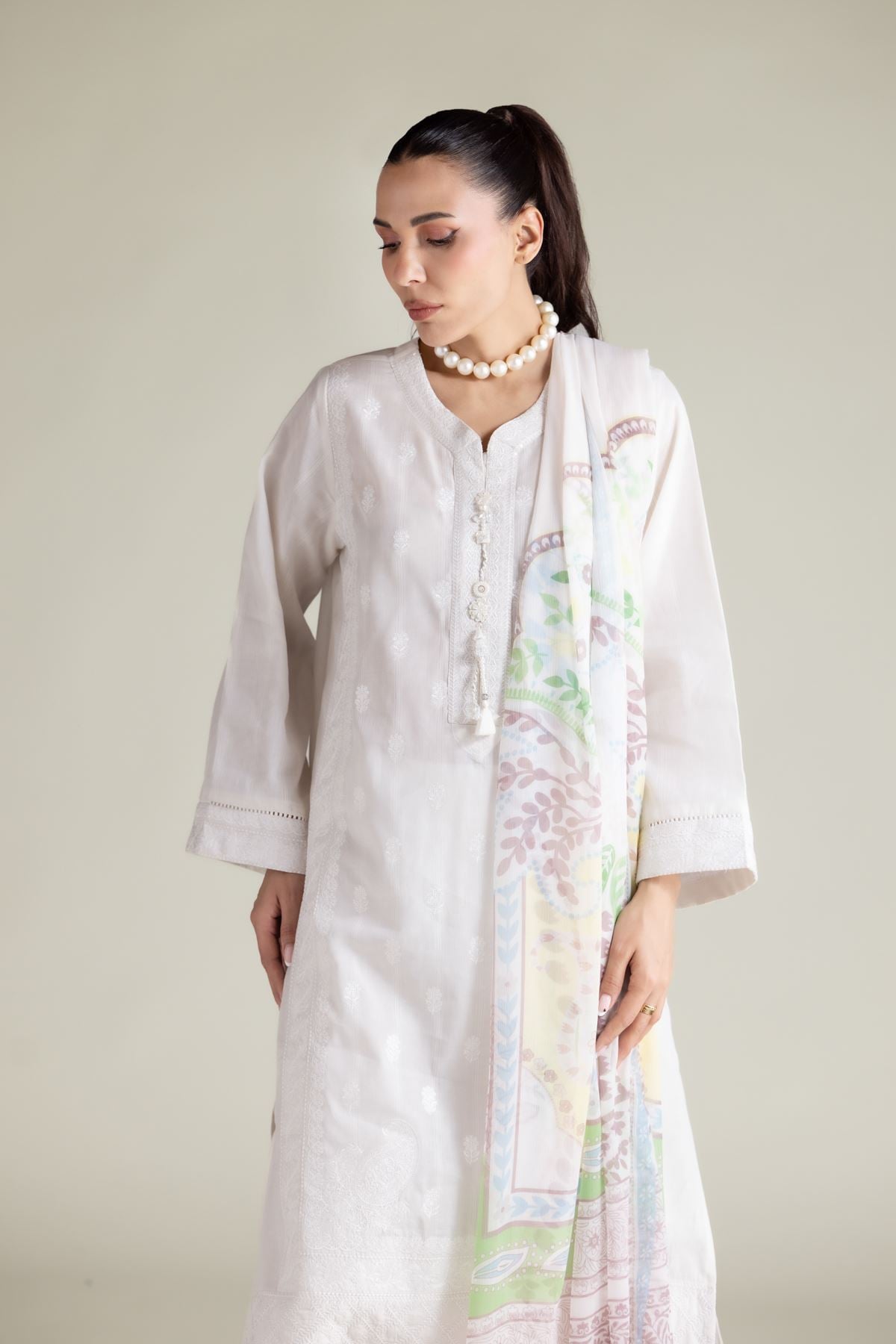 Embroidered Textured Cotton Tailored 3 Piece - T-A11-26-118FI2-VG