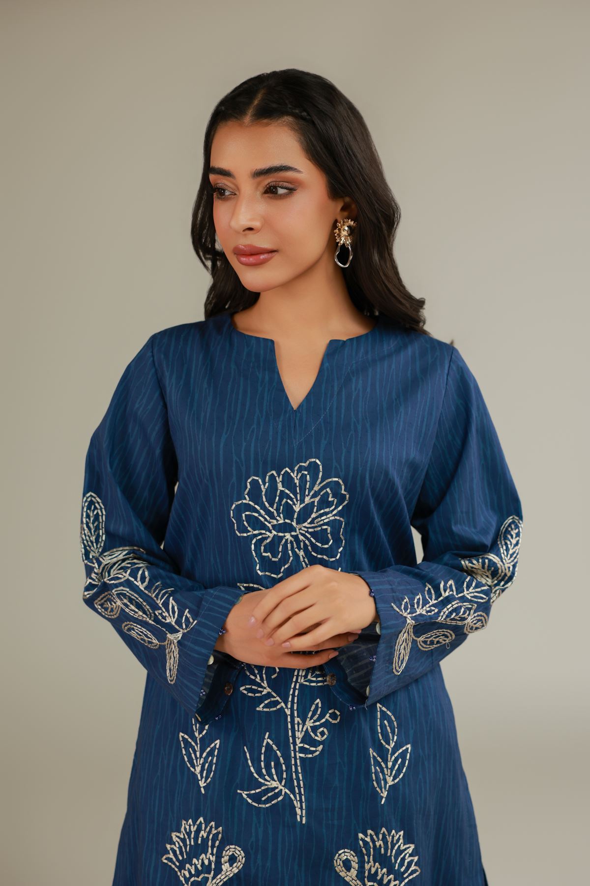 Embroidered Cotton Dobby Blue Cotton Kurta - 1-26-128-A-A-VG