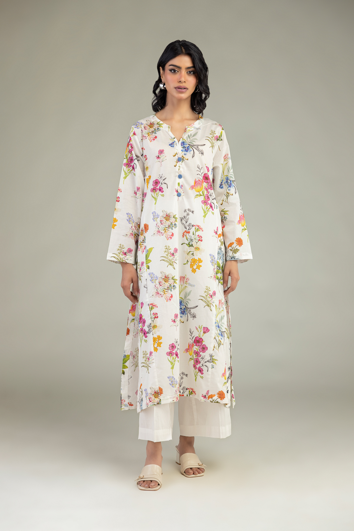 Embroidered Cambric Floral Longline Kurta - 1-26-240-A-I1-VG
