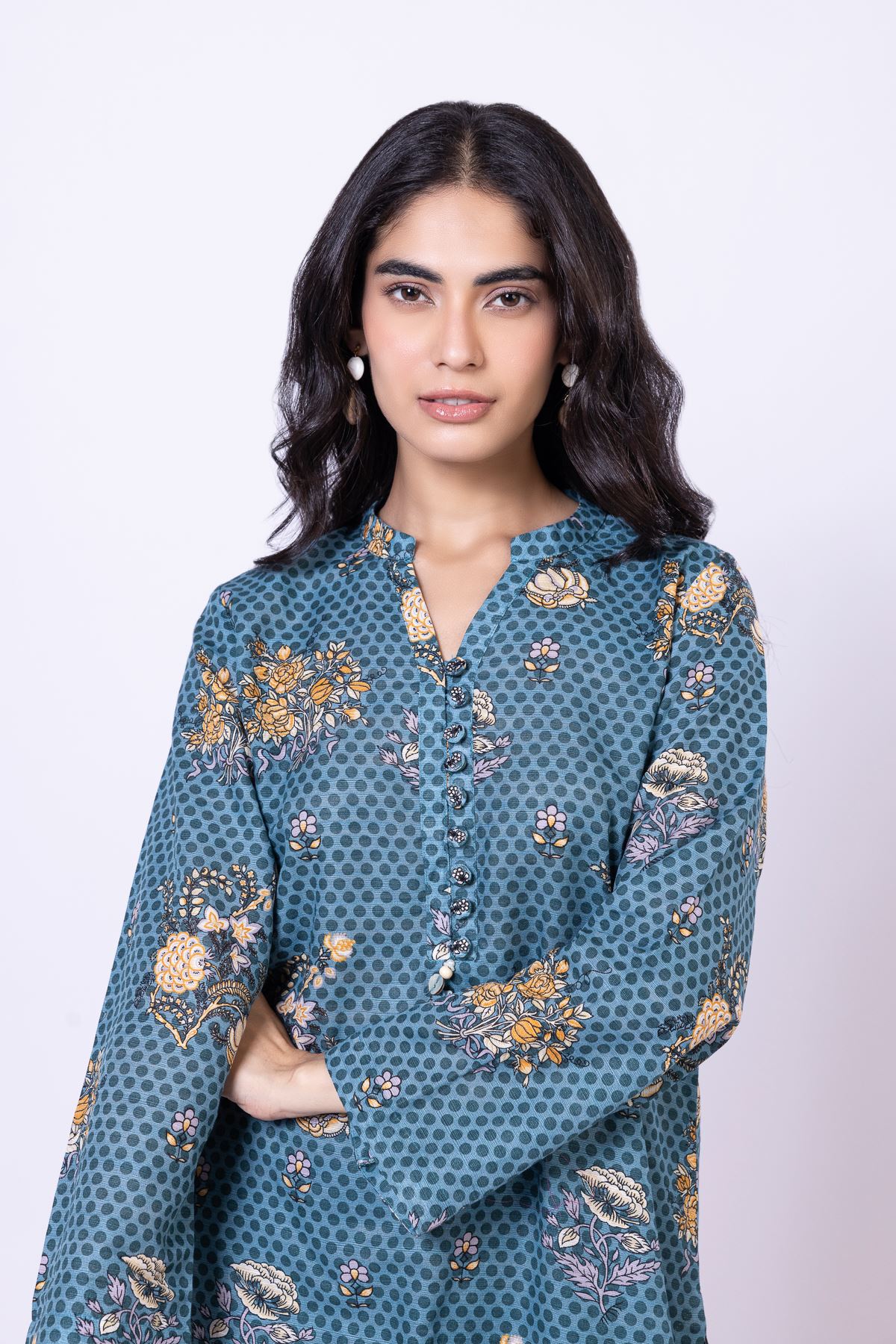 Printed Textured Cotton Kurta - 25-09-11E3-07TA-VG