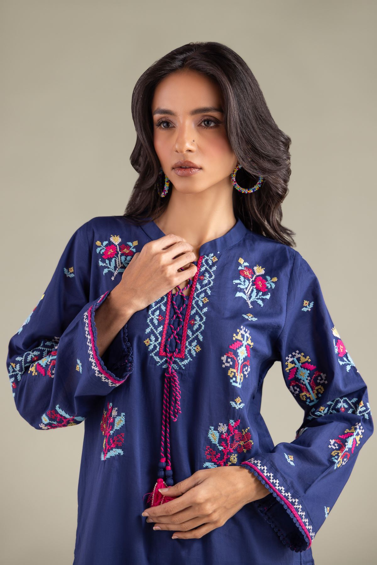 Embroidered Cambric Geometric Lace Kurta - 1-26-108-A-F-VG
