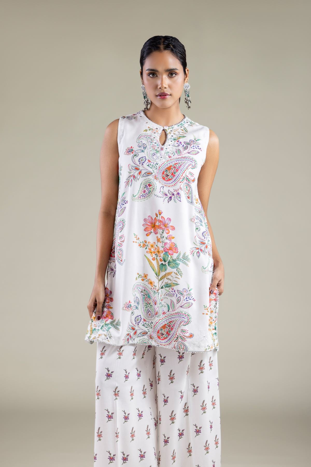 Embroidered Viscose Floral Sleeveless Kurta - 1-26-113-A-B-VG