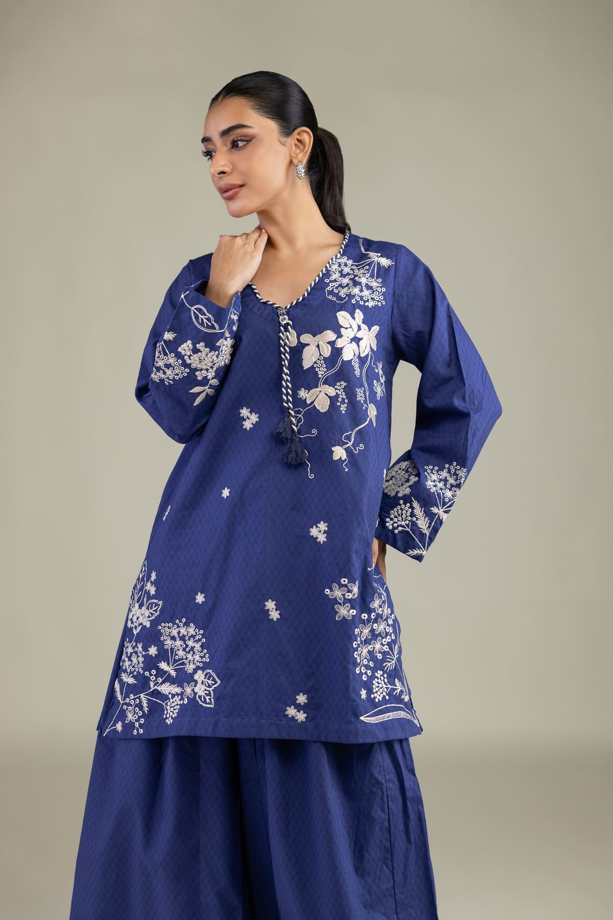 Embroidered Cotton Dobby Cotton Navy Kurta - 1-26-229-B-F1-VG