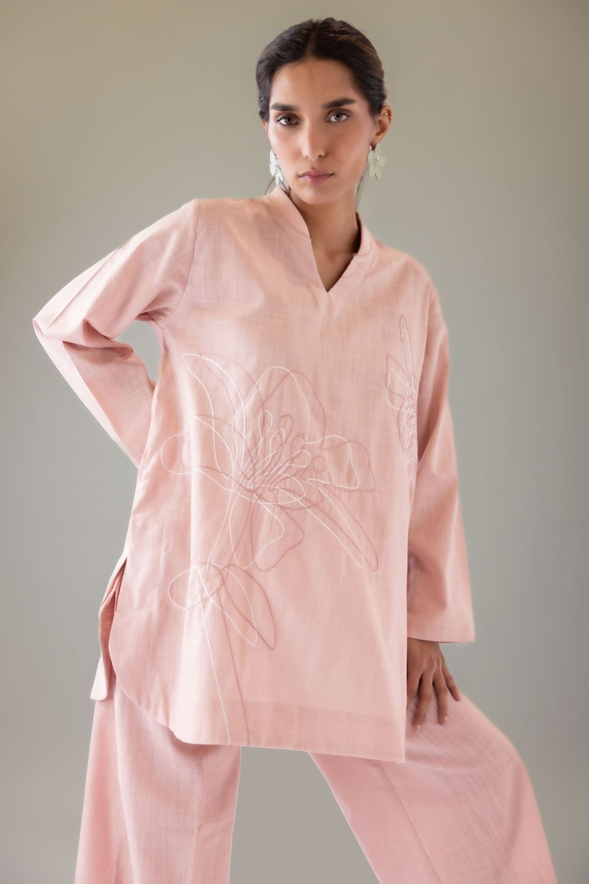 Embroidered Heavy Textured Cotton Kurta - 25-10-12E9-02TA-VG