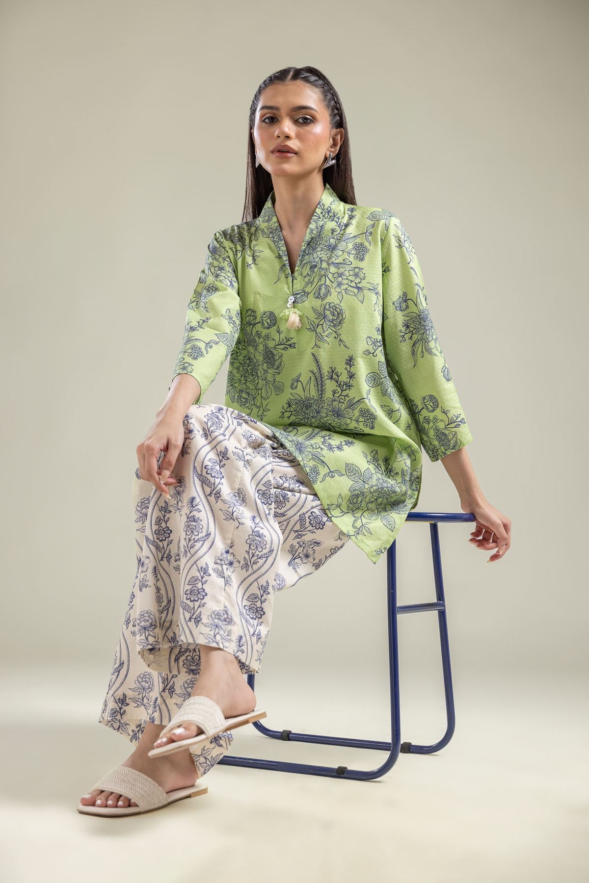 Printed Cotton Dobby Green Floral Kurta - 1-26-204-A-H1-VG