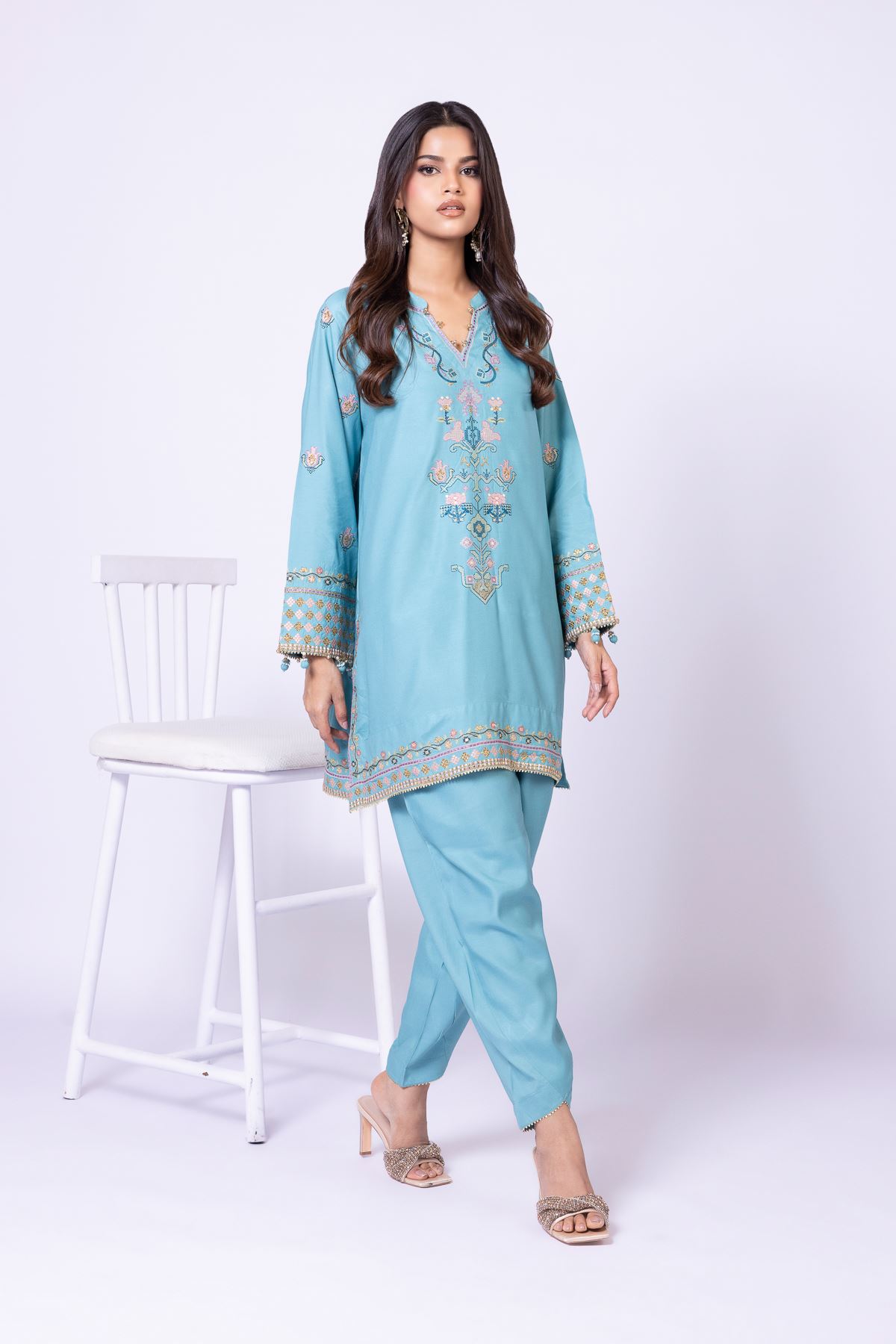 Embroidered Raw Silk Kurta - 25-10-10S4-02TA-VG