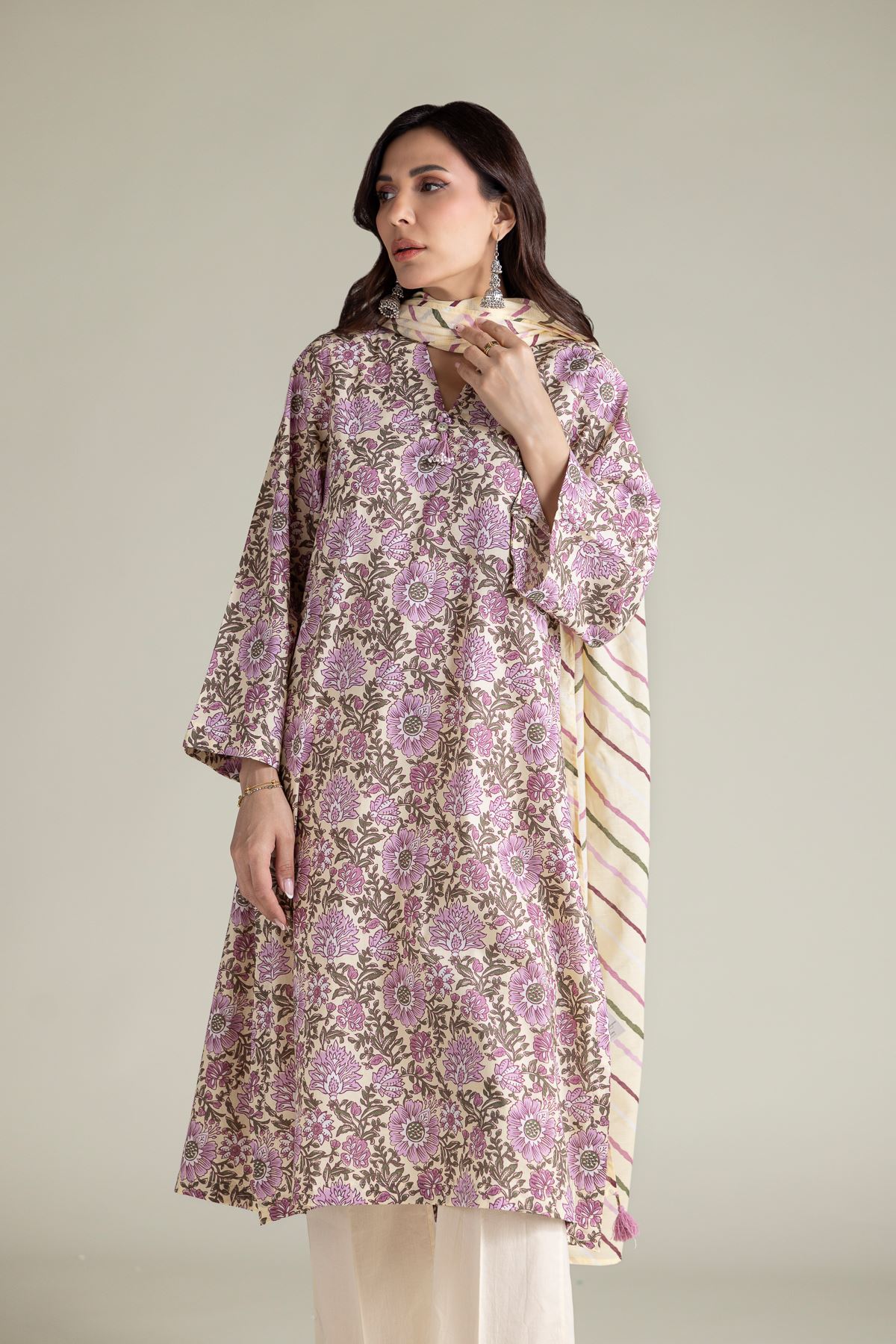 Embroidered Textured Lawn Lawn Striped Dupatta - 1-26-139-A-C-VG