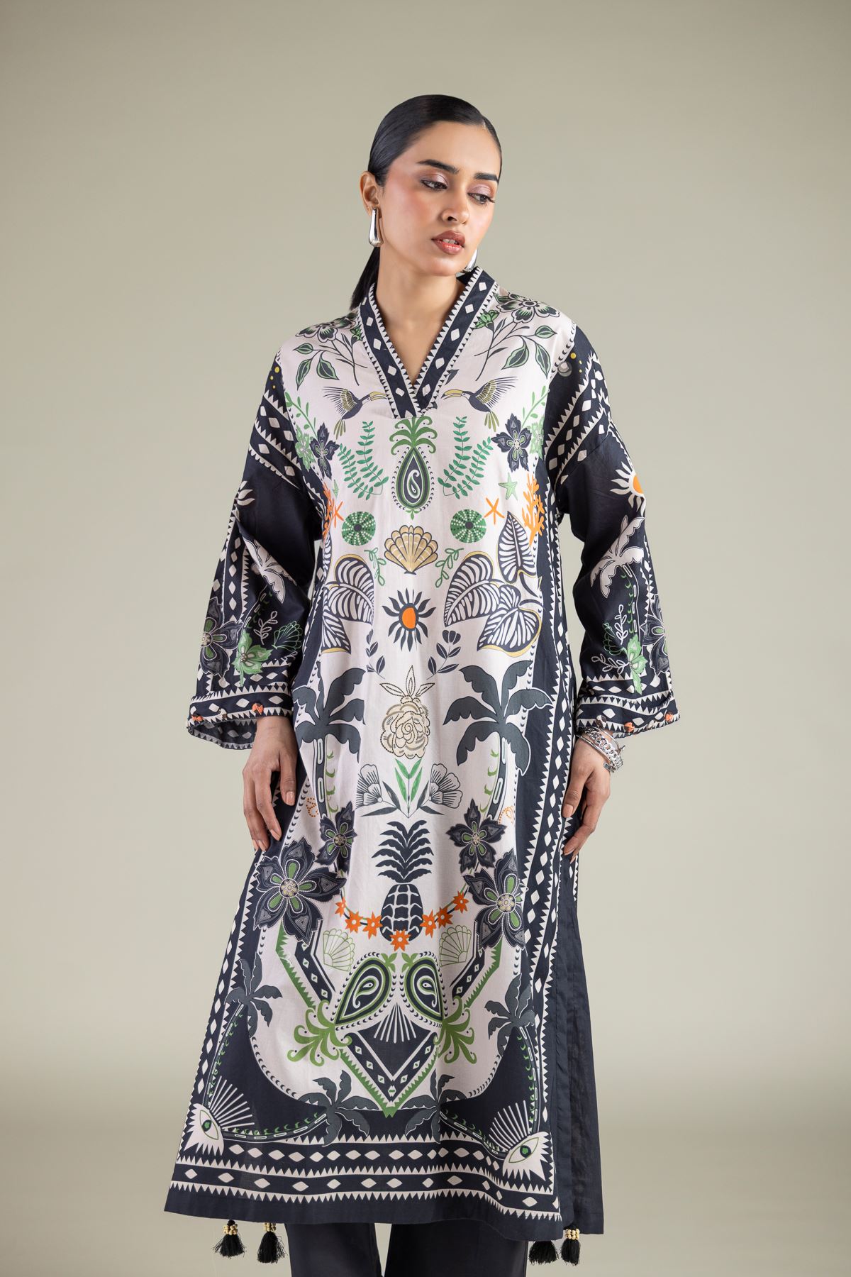 Embroidered Cambric Printed Cambric Kurta - 1-26-147-A-G-VG