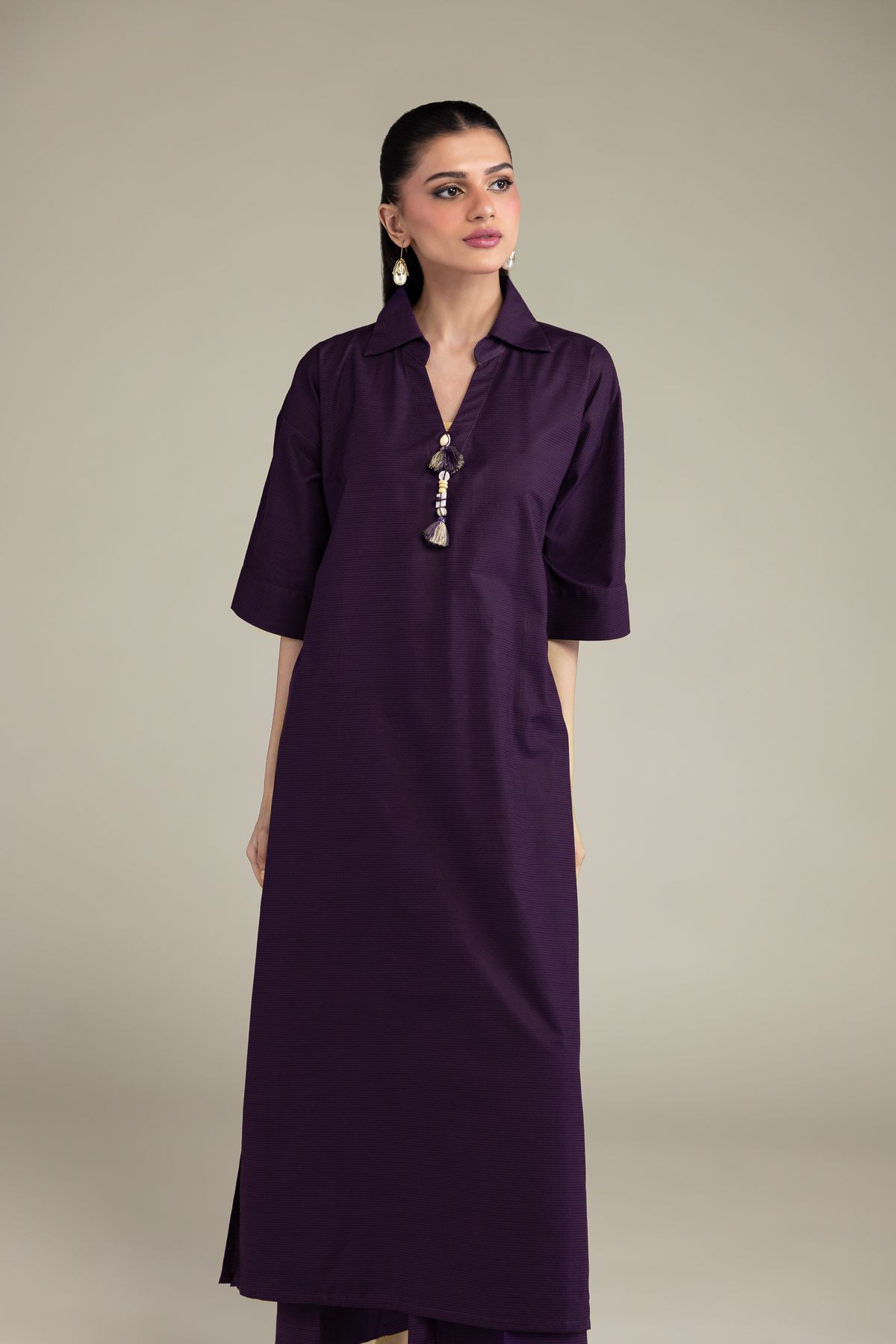 Dyed Textured Cotton Viscose Textured Cotton Kurta - 1-26-206-A-F1-VG