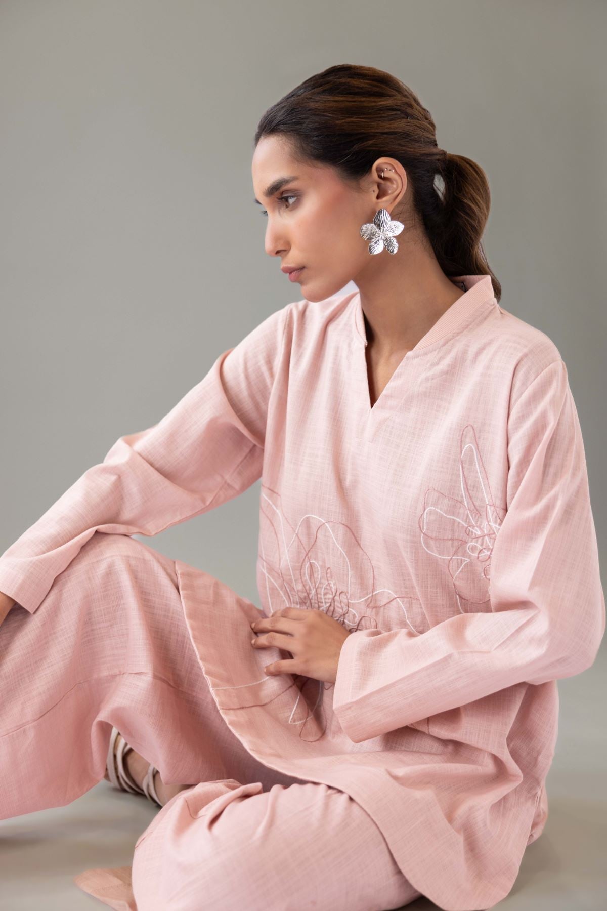 Embroidered Heavy Textured Cotton Kurta - 25-10-12E9-02TA-VG
