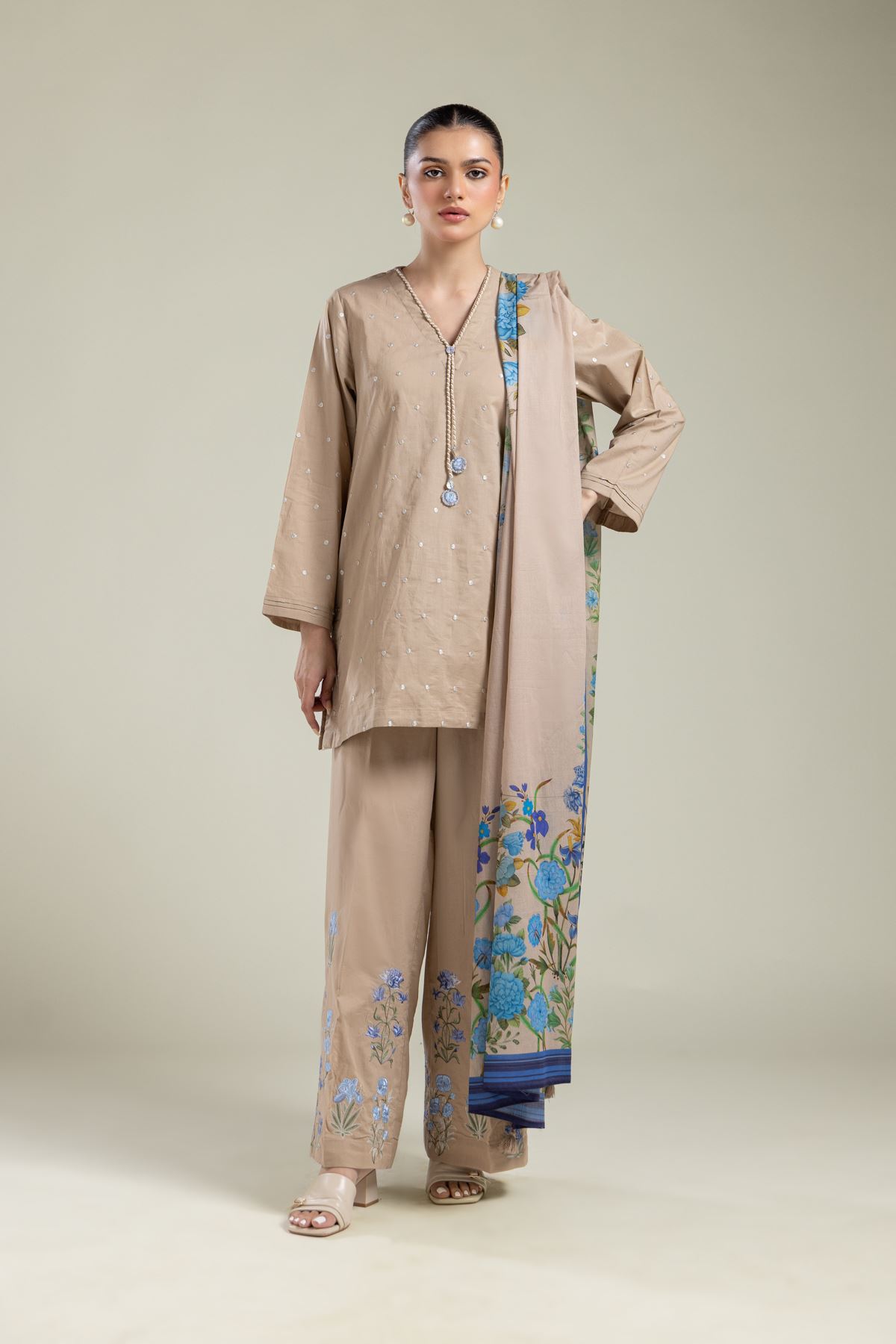 Embroidered Lawn Beige Lawn Dupatta - 25-09-10E4-05TA-VG