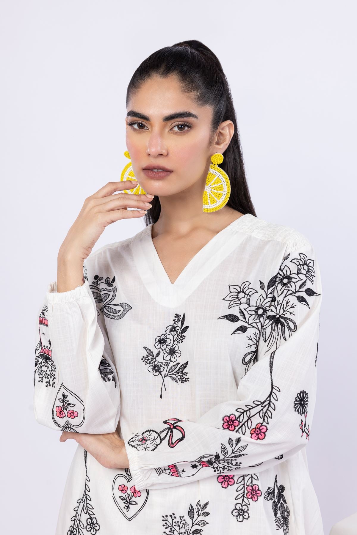Embroidered Crosshatch Poplin Kurta - 25-04E43-01TB-VG
