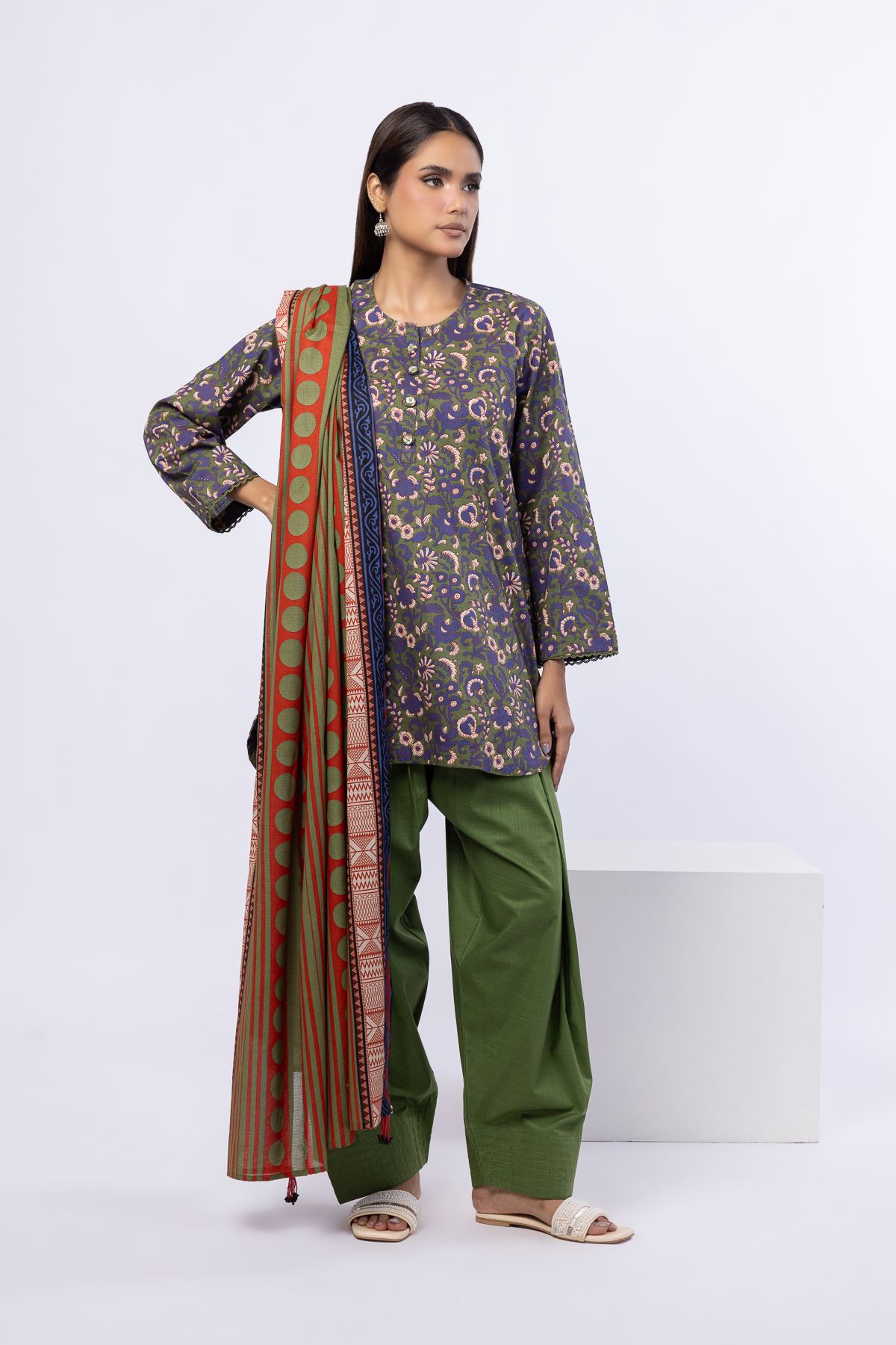 Printed Crosshatch Poplin Kurta - 25-04E48-07TA-VG