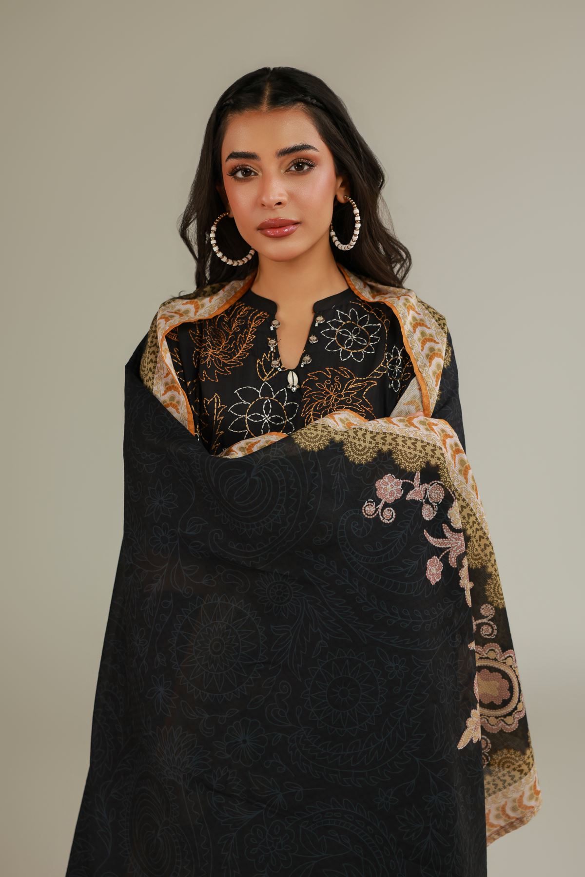 Embroidered Cotton Net Black Embroidered Dupatta - 1-26-111-A-C-VG