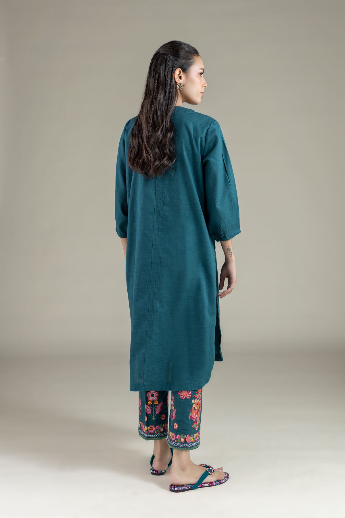 Embroidered Heavy Textured Cotton Kurta - EET24546B-VG