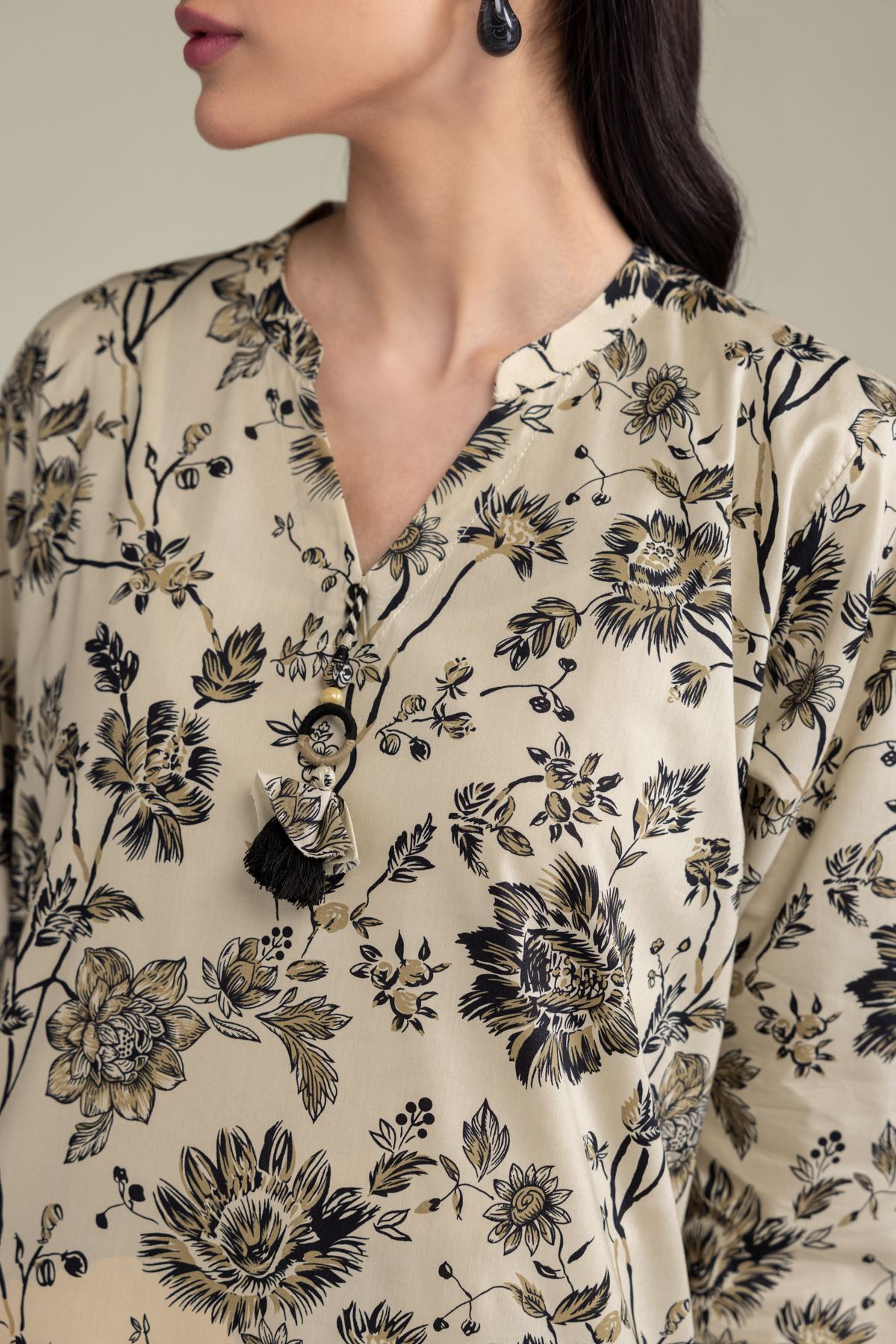 Printed Cotton Viscose Beige Floral Kurta - 1-26-213-A-B1-VG