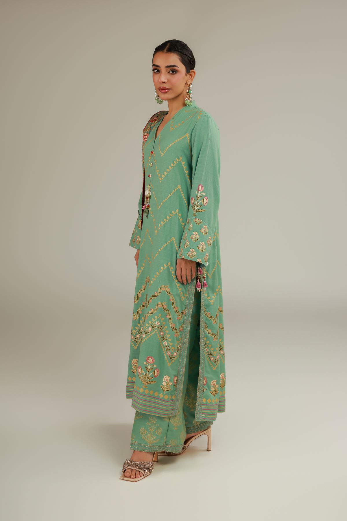 Raw Silk 3 Piece Co-ord Set - 2-26-103-A-F-VG