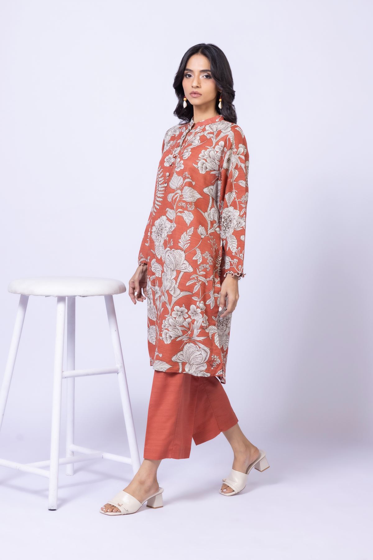 Printed Textured Cotton Kurta - 25-10-11E4-04TB-VG