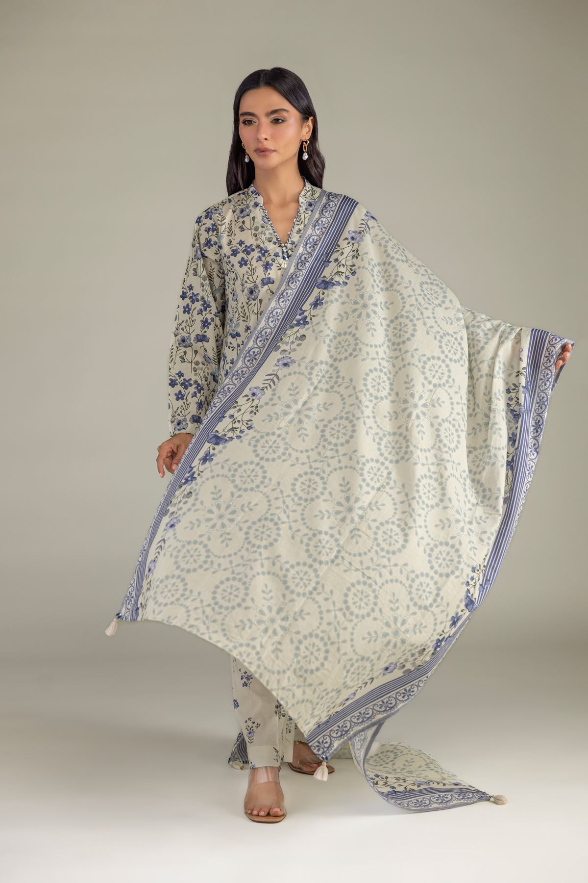 Printed Lawn Floral Lawn Dupatta - 1-26-102-A-F-VG