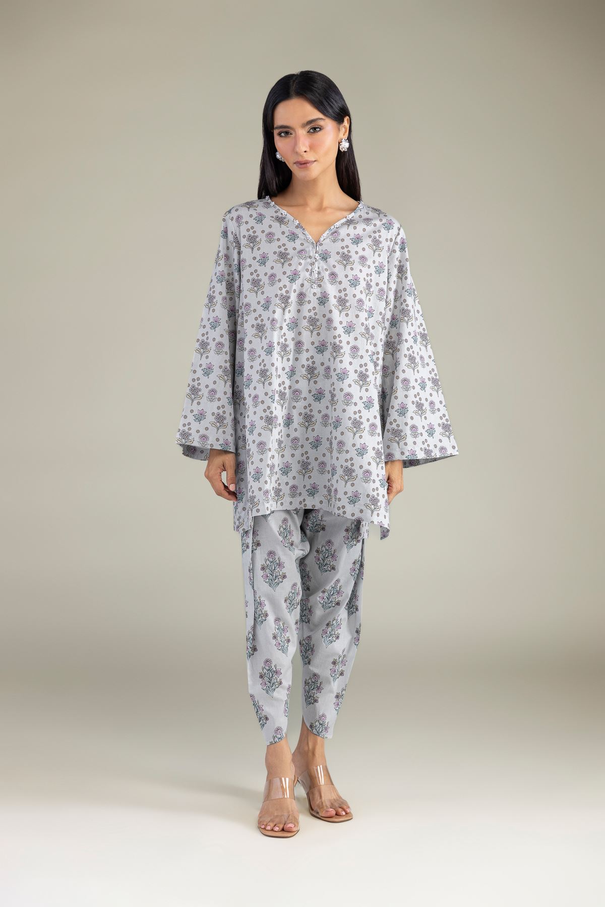 Printed Cambric Floral Cambric Kurta - 12-26-301-B-D1-VG