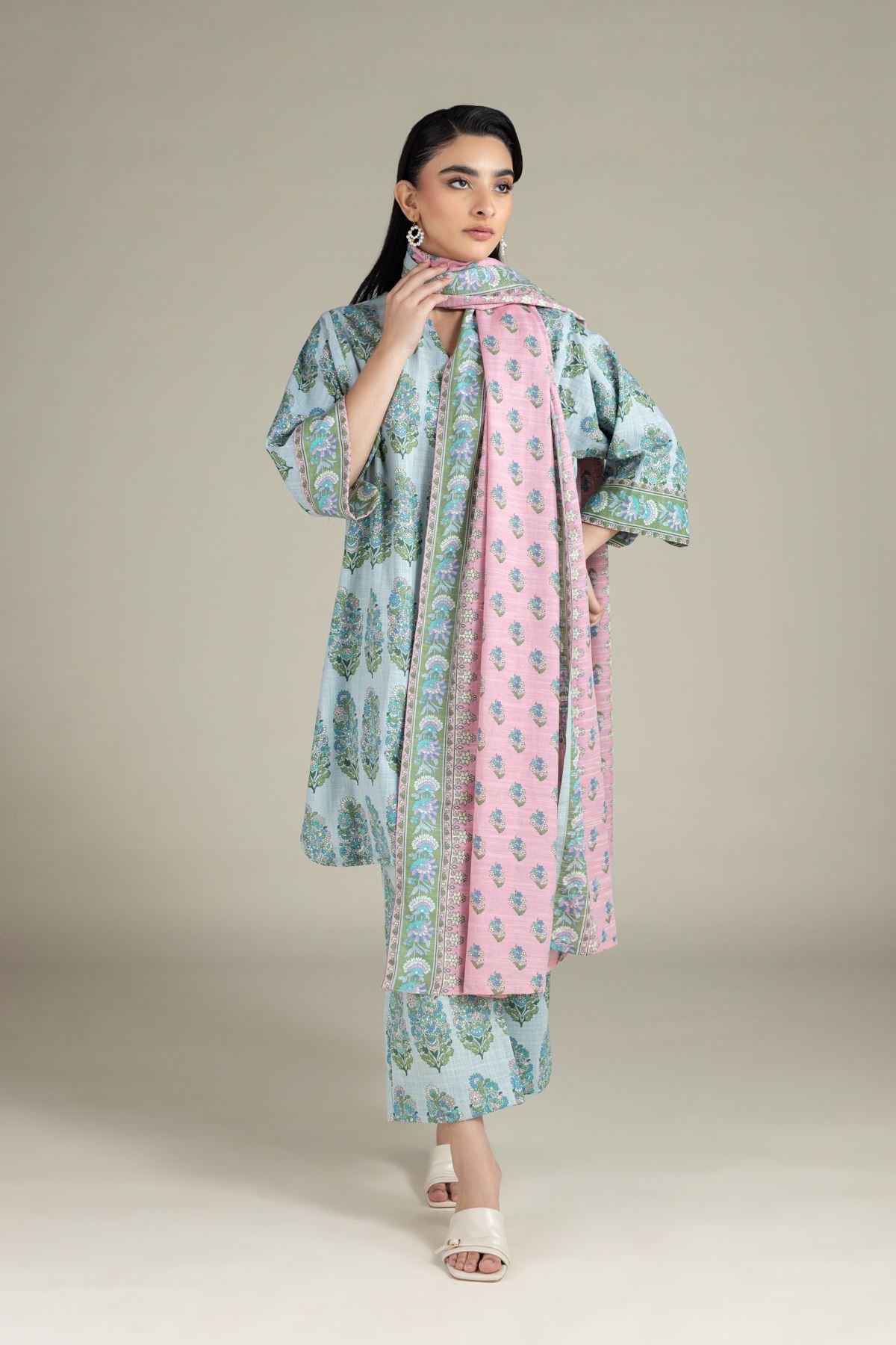 Printed Textured Cotton Dupatta - 25-04EX10-10TA-VG