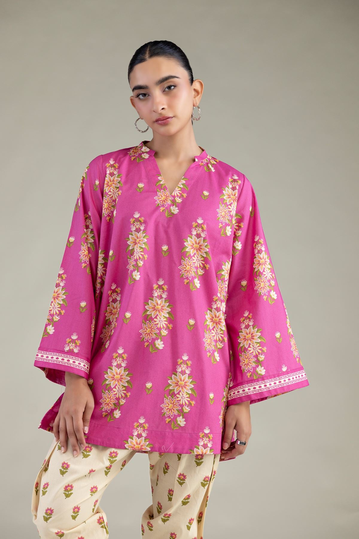 Printed Cambric Floral Cambric Kurta - 8-26-303-A-C1-VG