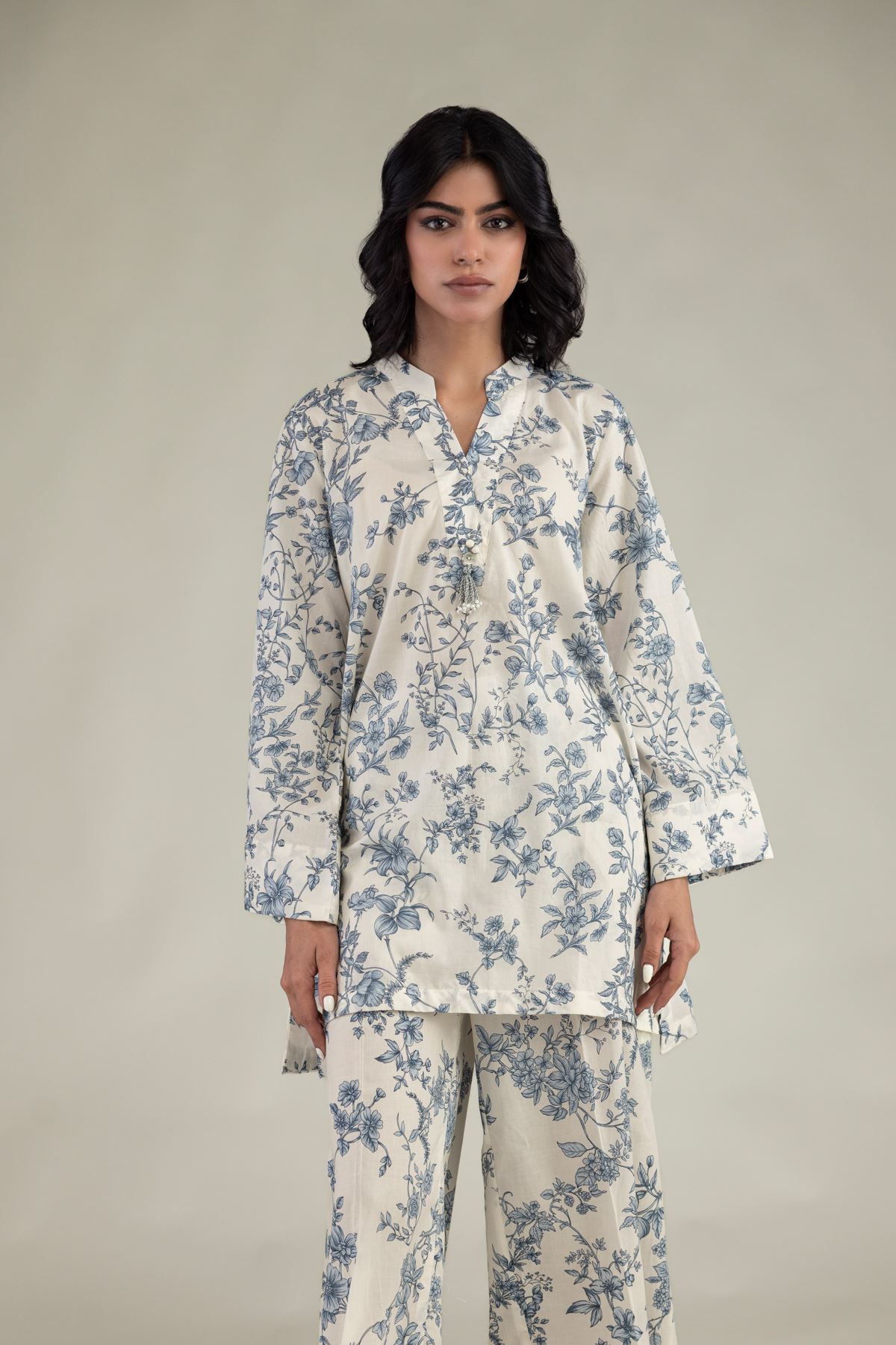 Embroidered Cambric Short Floral Kurta - 1-26-303-B-A1-VG