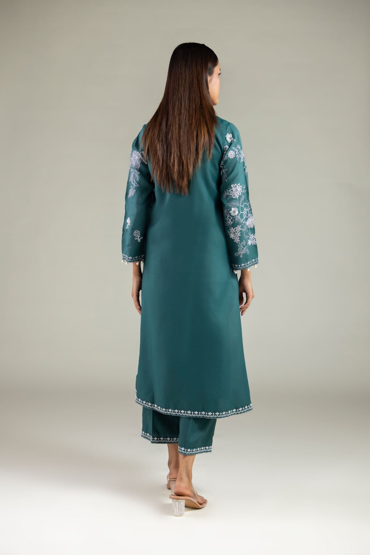 Embroidered Raw Silk Pearl Floral Kurta - 1-26-108-A-F-VG