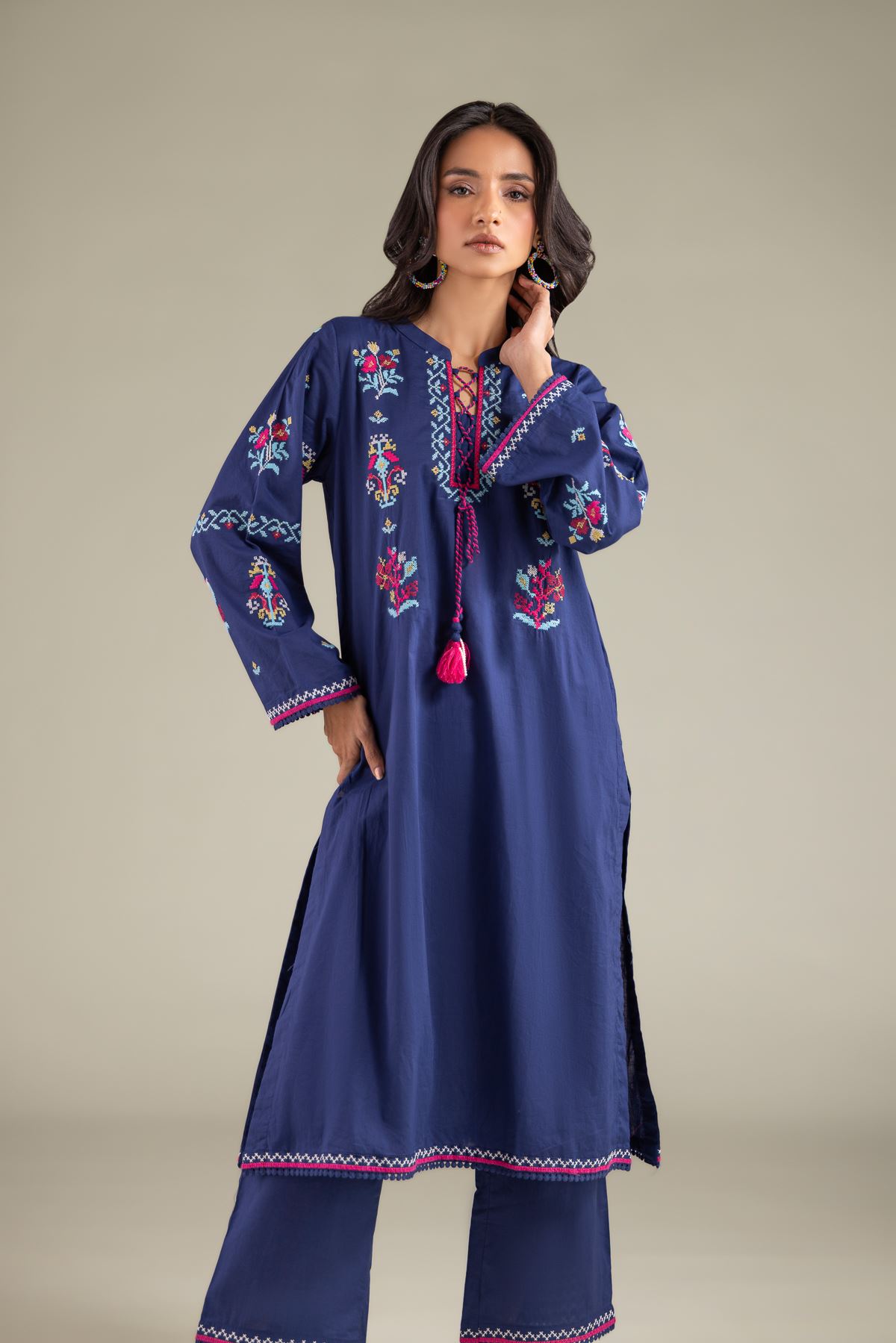 Embroidered Cambric Geometric Lace Kurta - 1-26-108-A-F-VG
