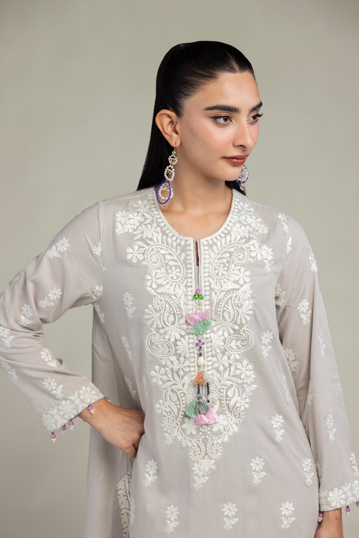 Embroidered Raw Silk Floral Longline Kurta - 1-26-102-A-F-VG