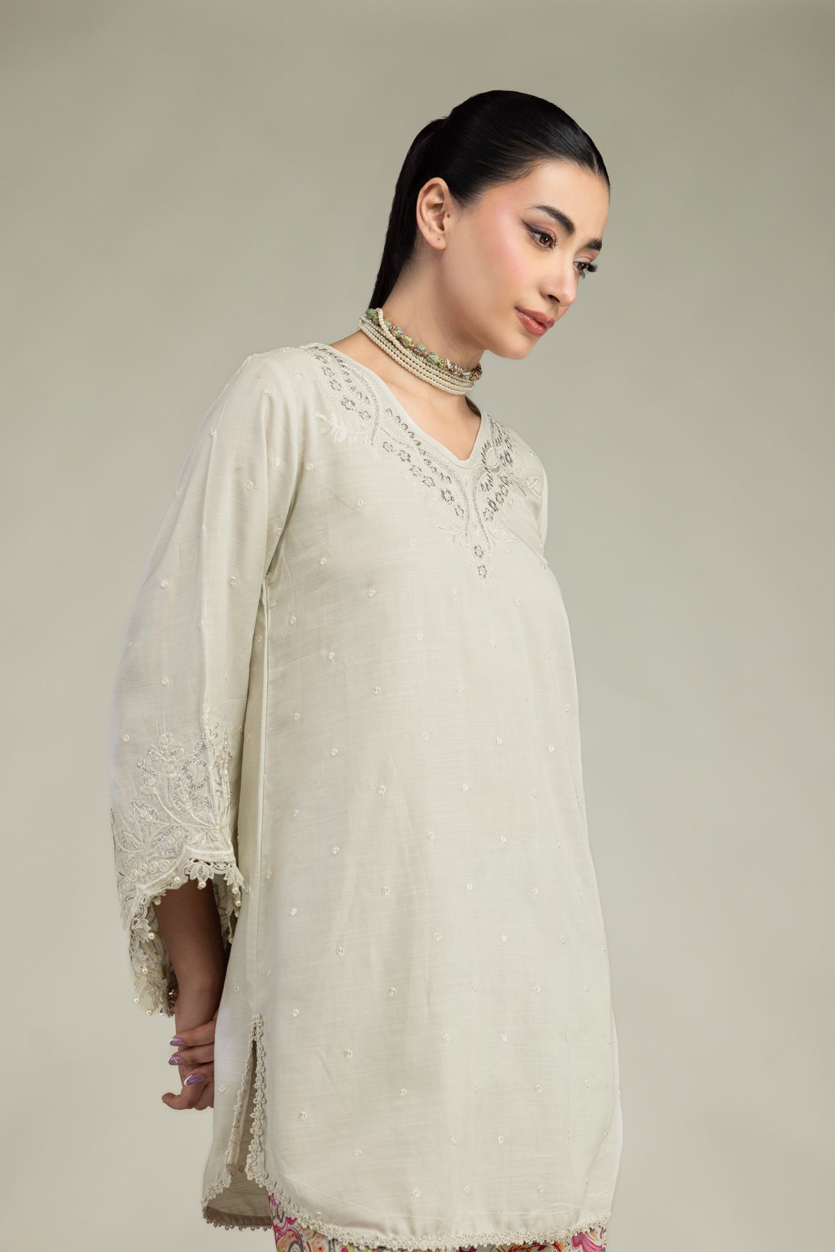 Embroidered Raw Silk Short Silk Kurta - 2-26-207-A-C1-VG