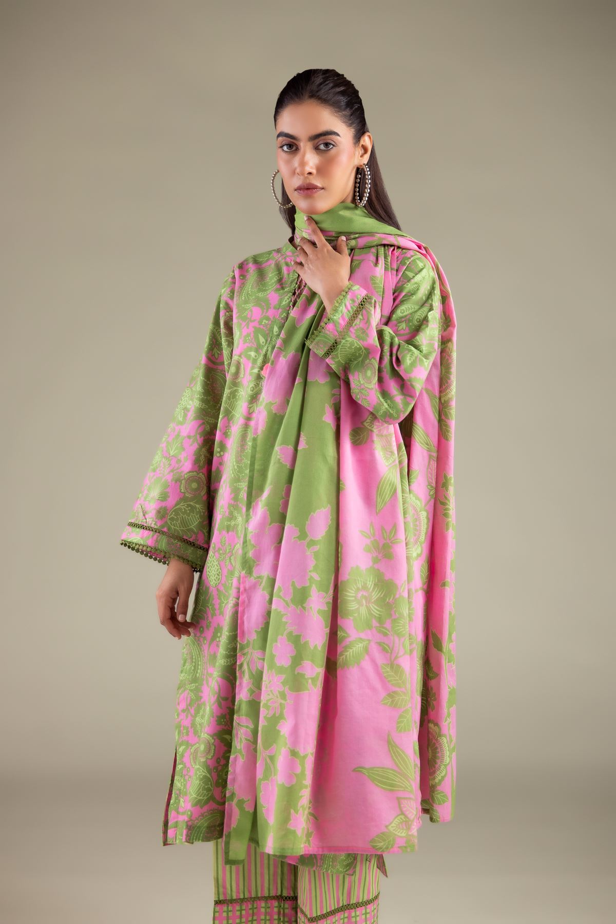 Printed Lawn Floral Summer Dupatta - 1-26-125-A-F-VG
