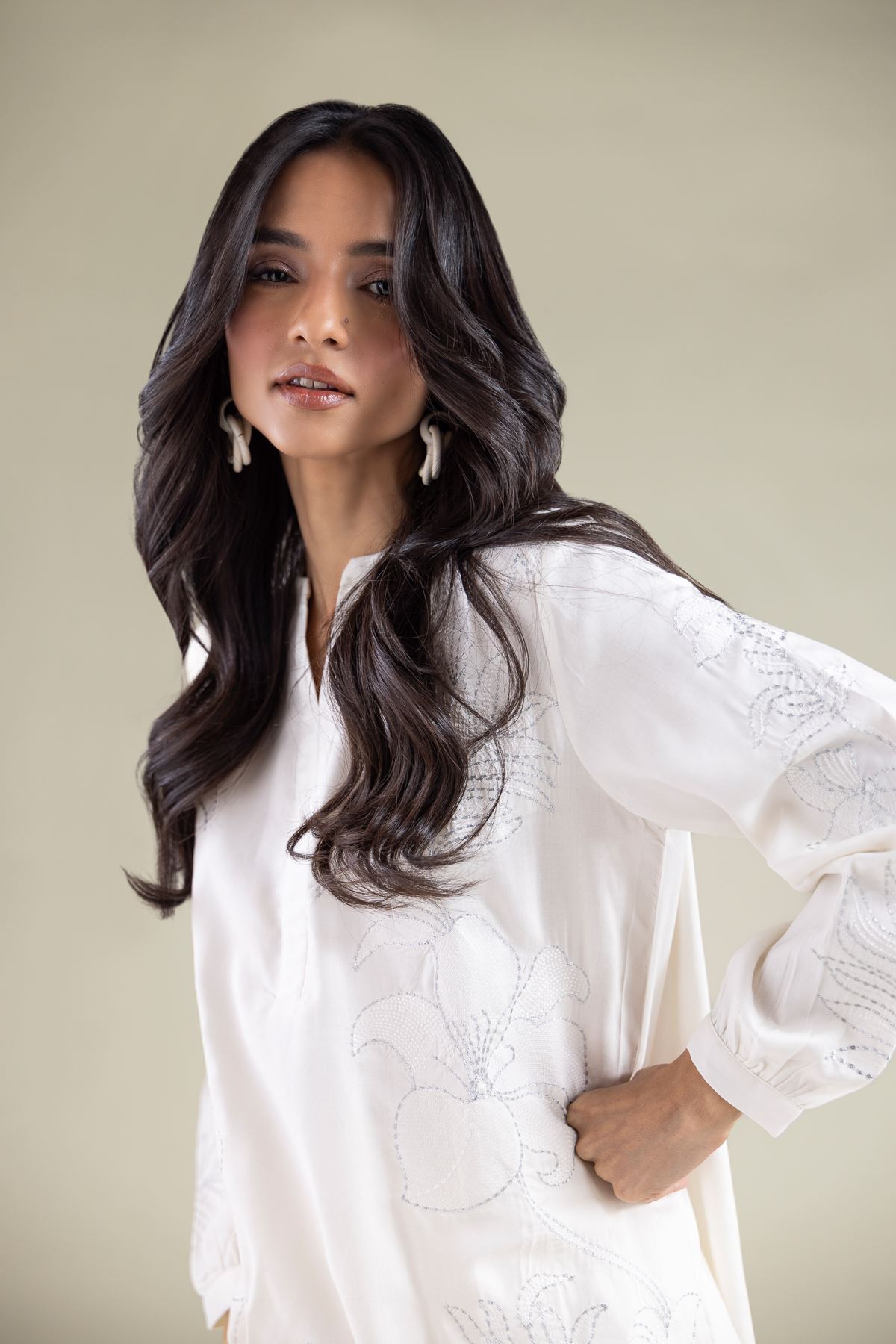 Embroidered Viscose Tunic - 6-26-104-A-D-VG