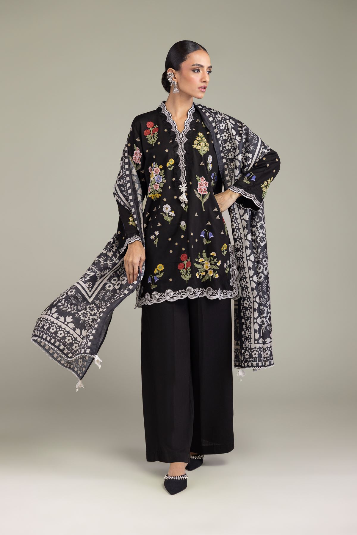 Embroidered Raw Silk Black Silk Kurta - 2-26-206-B-B1-VG