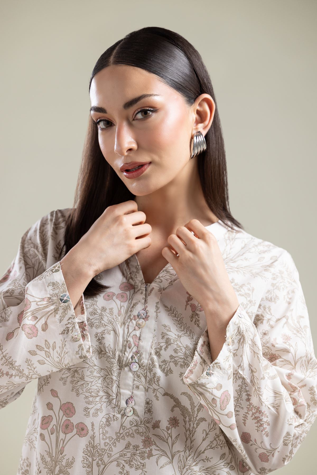 Printed Cotton Viscose Floral V-Neck Kurta - 1-26-134-A-F-VG