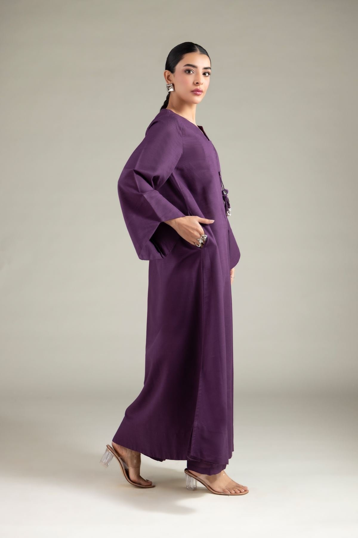 Dyed Textured Cotton Solid Straight Pants - T-A113-26-110EB1-VG