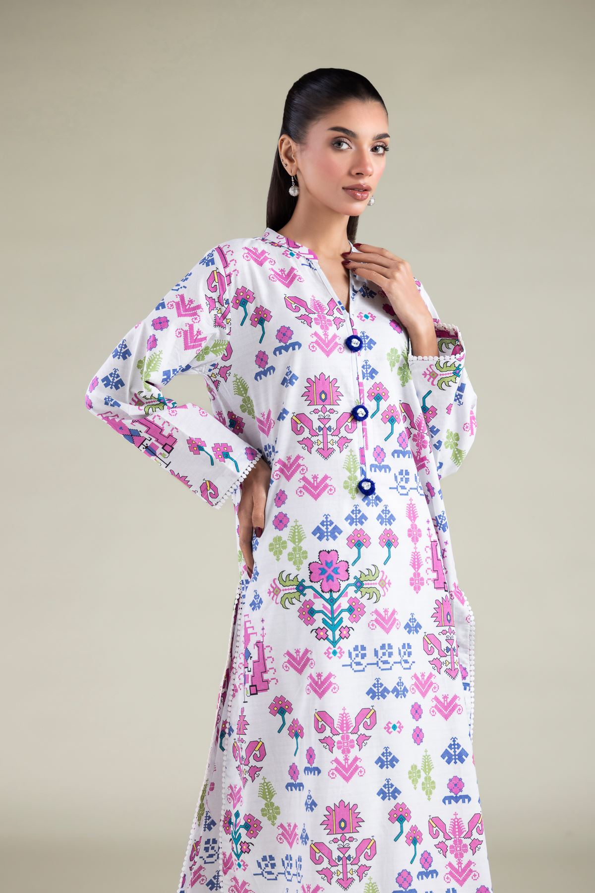 Printed Cotton Dobby Kurta - 25-07-7E4-08TB-VG